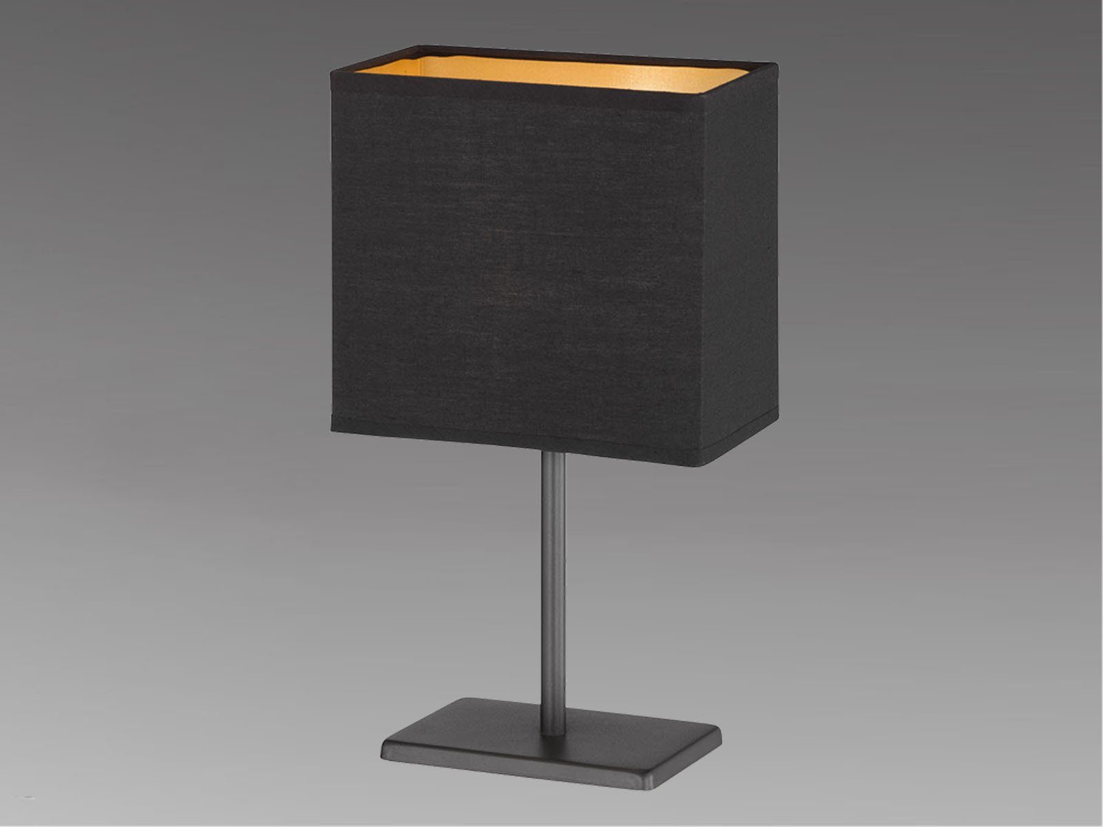 FHL easy! LED Nachttischlampe, LED wechselbar, Warmweiß, kleine Designklassiker Stoff Lampenschirm Schwarz Gold-en, H: 30cm