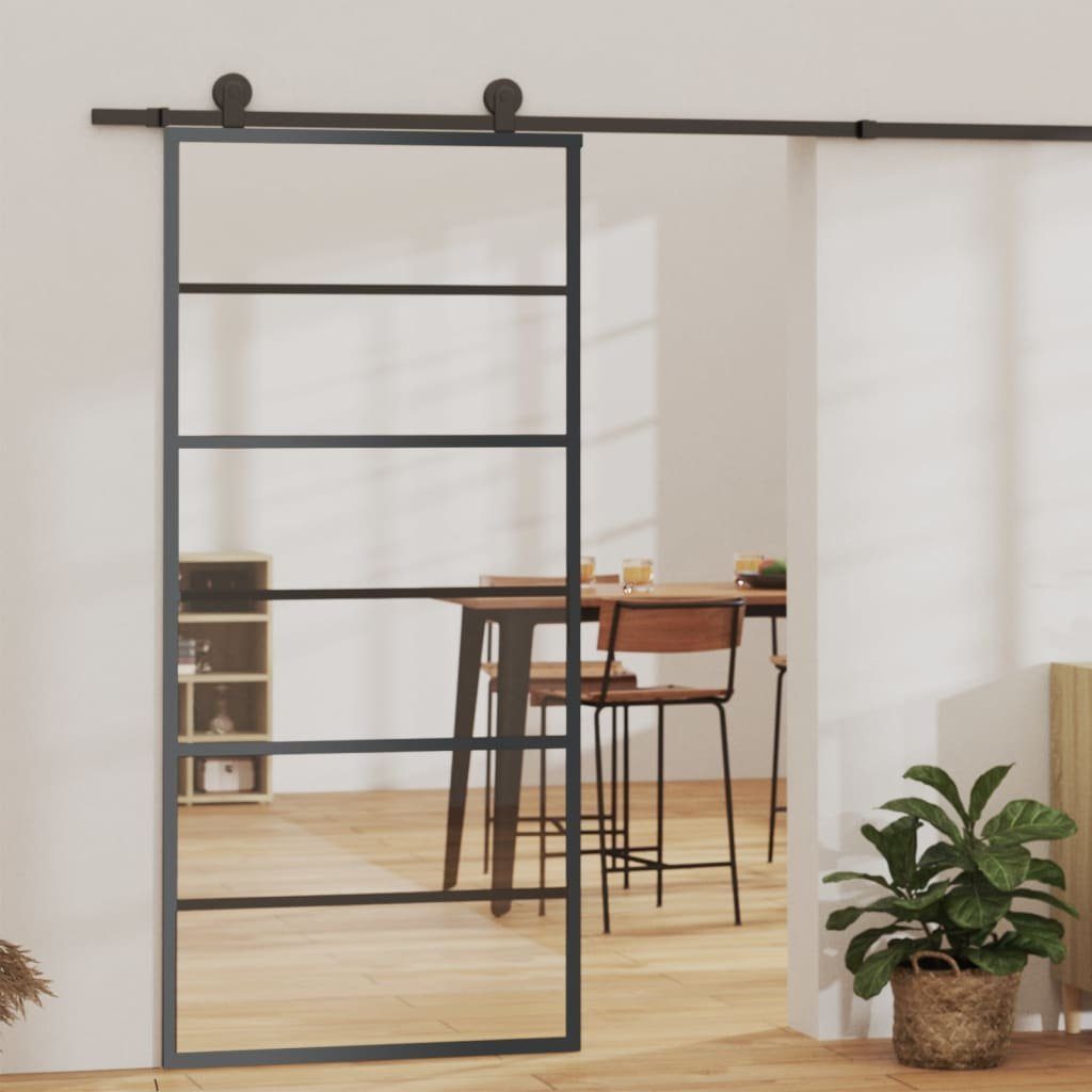 vidaXL Schiebetür Schiebetür ESG-Glas und Aluminium 90x205 cm Schwarz (1-St)