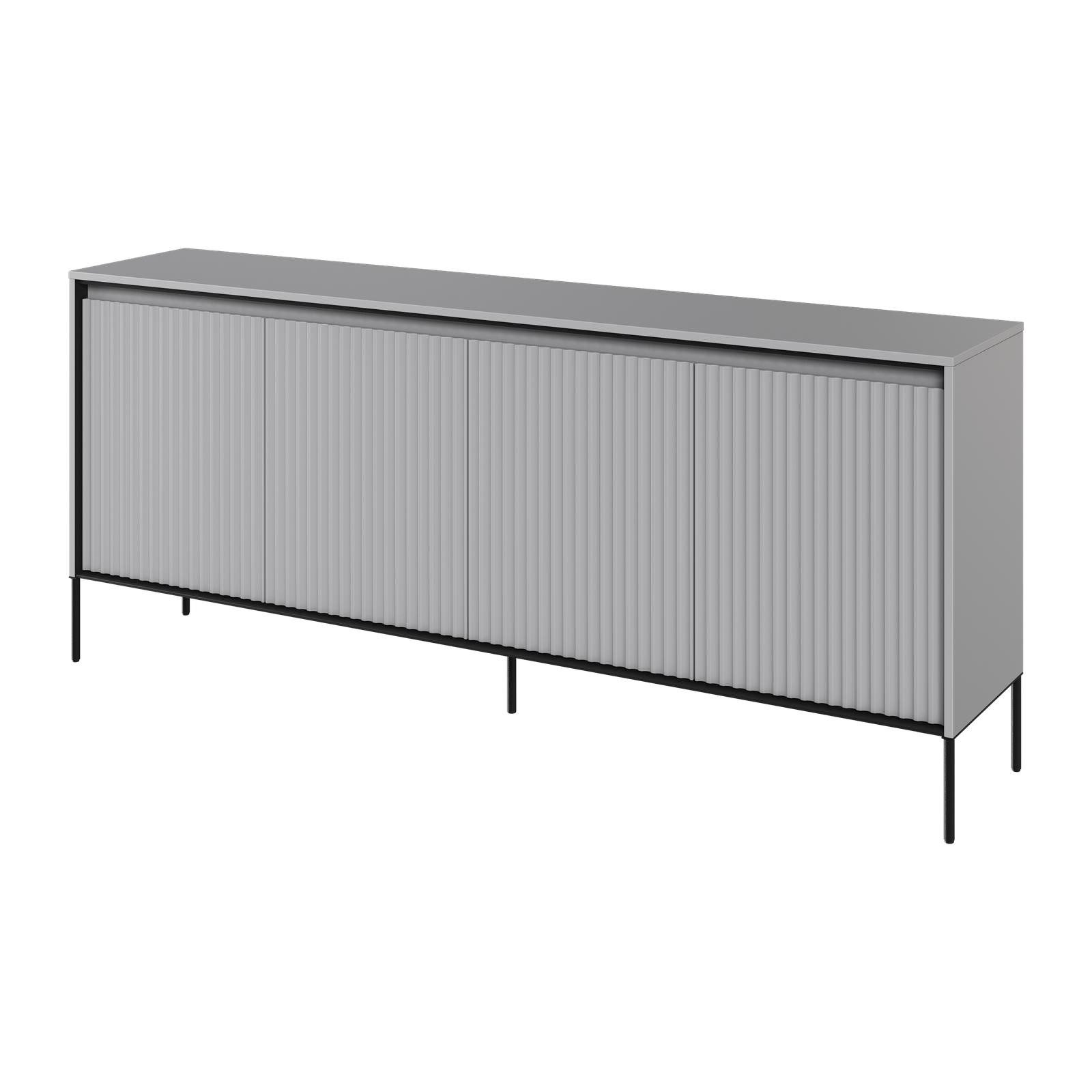 HAUSELEMENT Kommode TREND TR-04, 4 Türen LED-Beleuchtung Sideboard 193 cm Modern Geriffelt