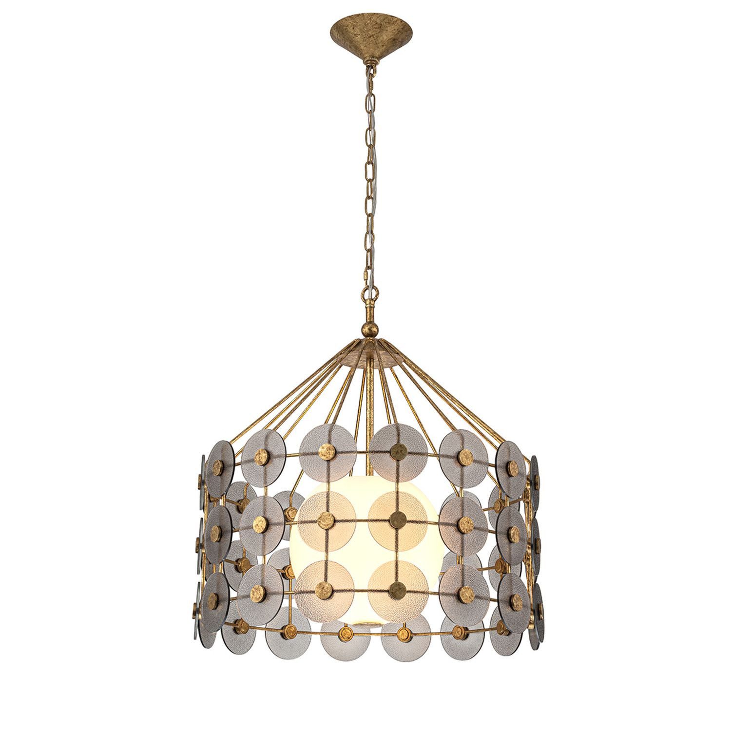 Licht-Erlebnisse Pendelleuchte FENTON, ohne Leuchtmittel, Rauchglas Metall D: 572 cm H: max. 130 cm in Gold Antik Grau 3x E14