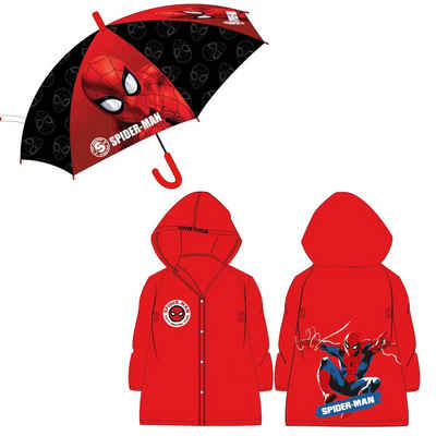 MARVEL Regenponcho Marvel Spiderman Kinder Jungen 2 tlg Set Regenschirm plus Regenponcho
