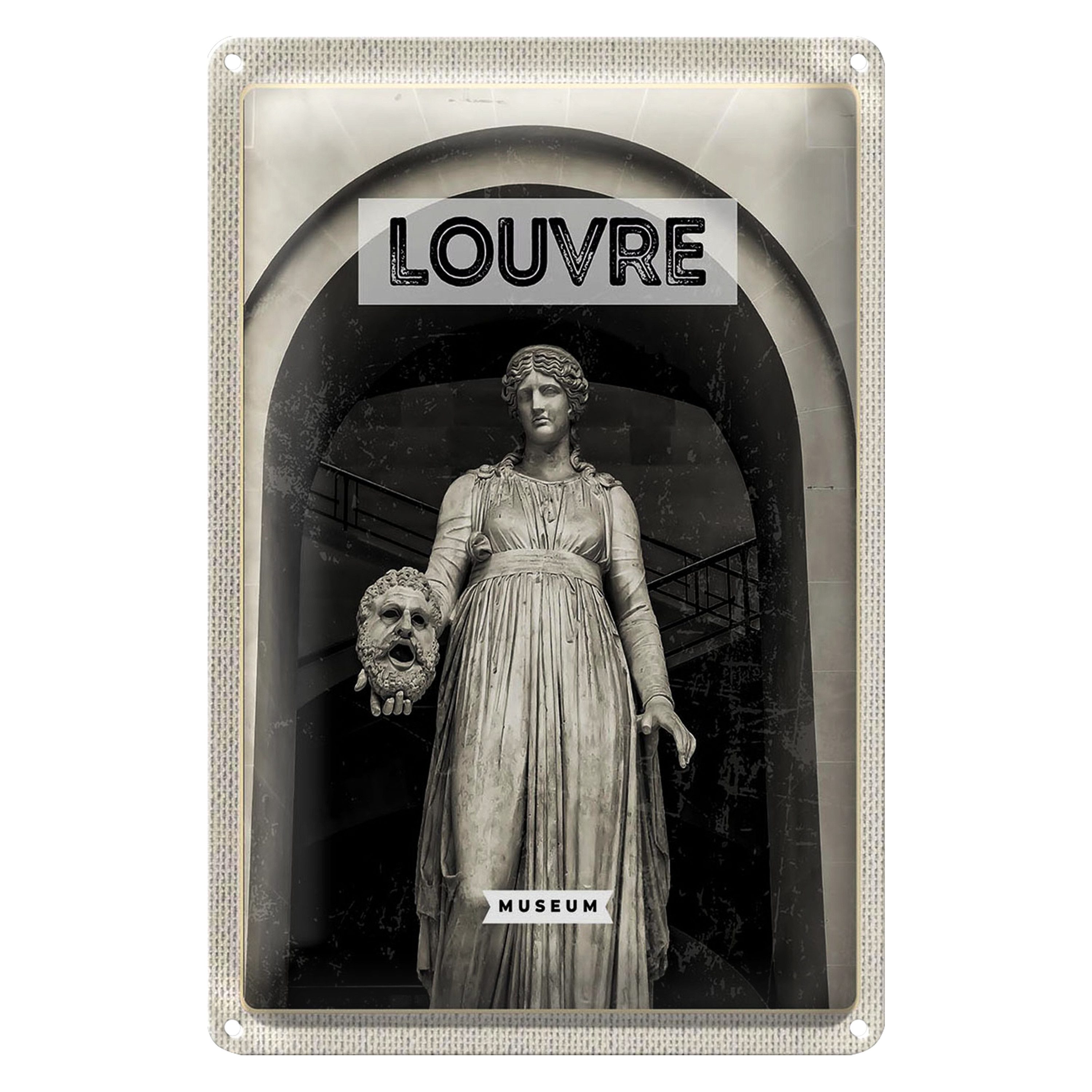 Roomando Metallschild Reise 12x18cm Louvre Museum Reiseziel Tourism Retro
