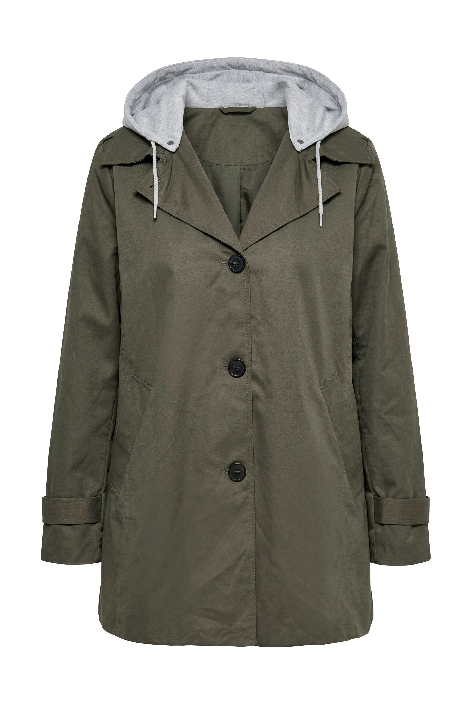 Ulla Popken Trenchcoat Trenchcoat Jersey-Kapuze A-Linie Streifenfutter
