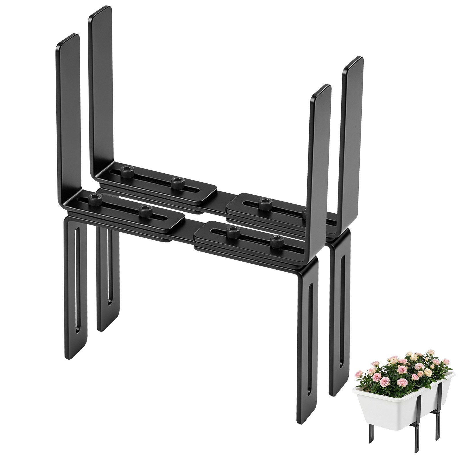 QUBEBU Blumenkastenhalter Blumenkastenhalter H-Form, Blumenkastenhalterung für Balkon, Geländer, Kasten Halter für Blumenkasten 15–27 cm, Balkongeländer 1,5–32 cm, 2-St., Balkonkasten Halterung für Balkongeländer, ohne Bohren, Robuster