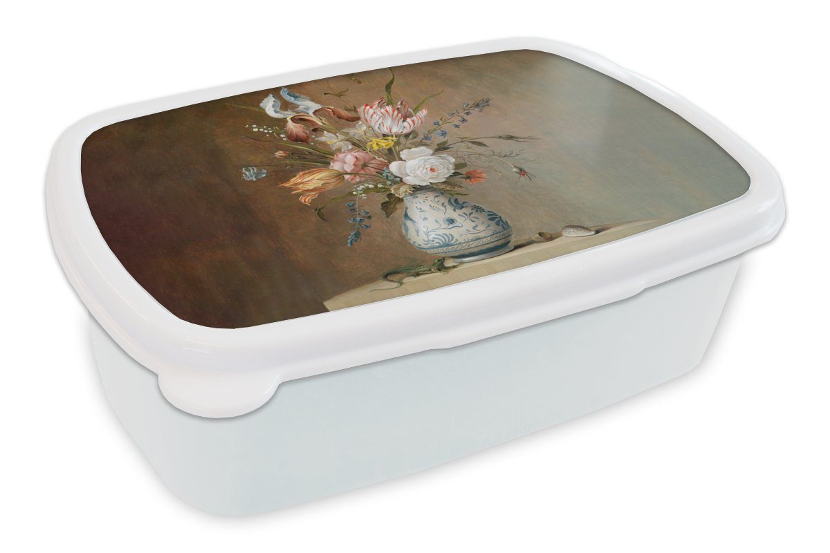 MuchoWow Lunchbox Alte Meister - Blumen - Balthasar van der Ast, Kunststoff, (2-tlg), Brotbox für Kinder und Erwachsene, Brotdose, für Jungs und Mädchen weiß | Lunchboxen