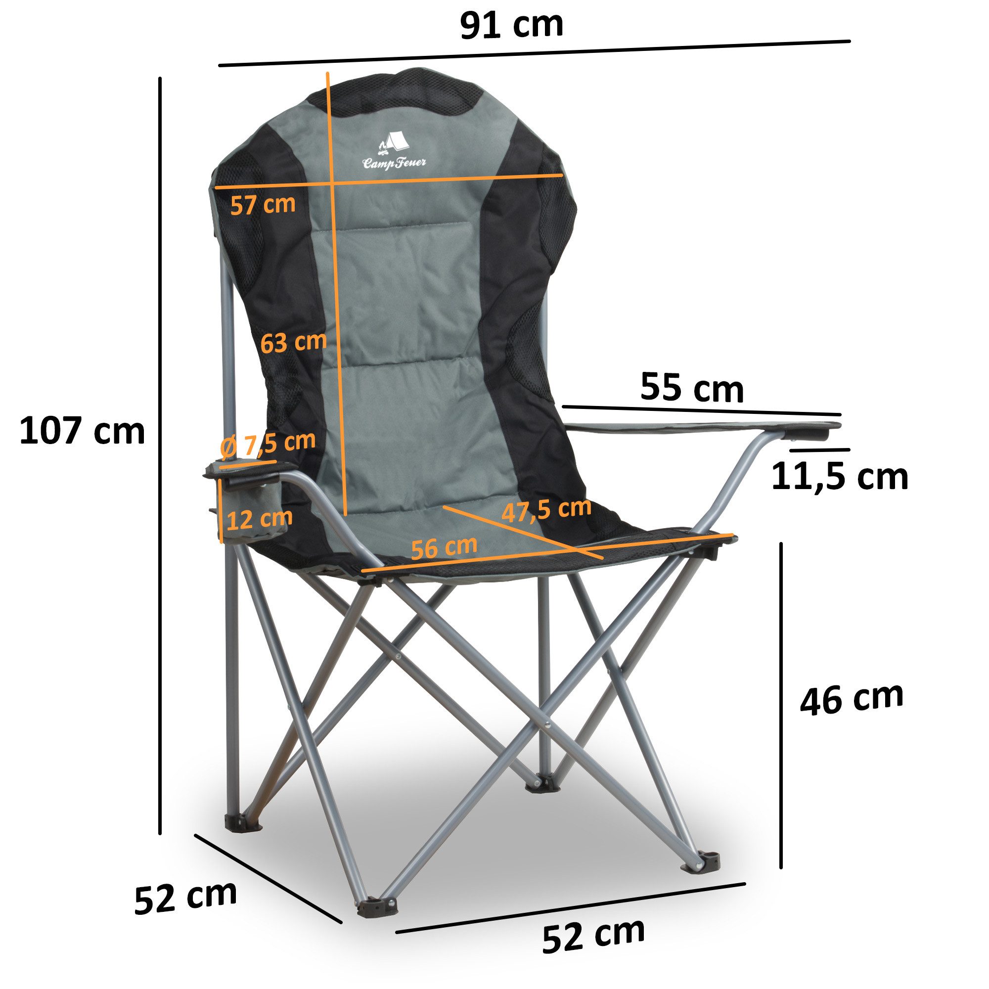 CampFeuer Faltstuhl Campingstuhl Faltbar, Grau, Anglerstuhl günstig online kaufen