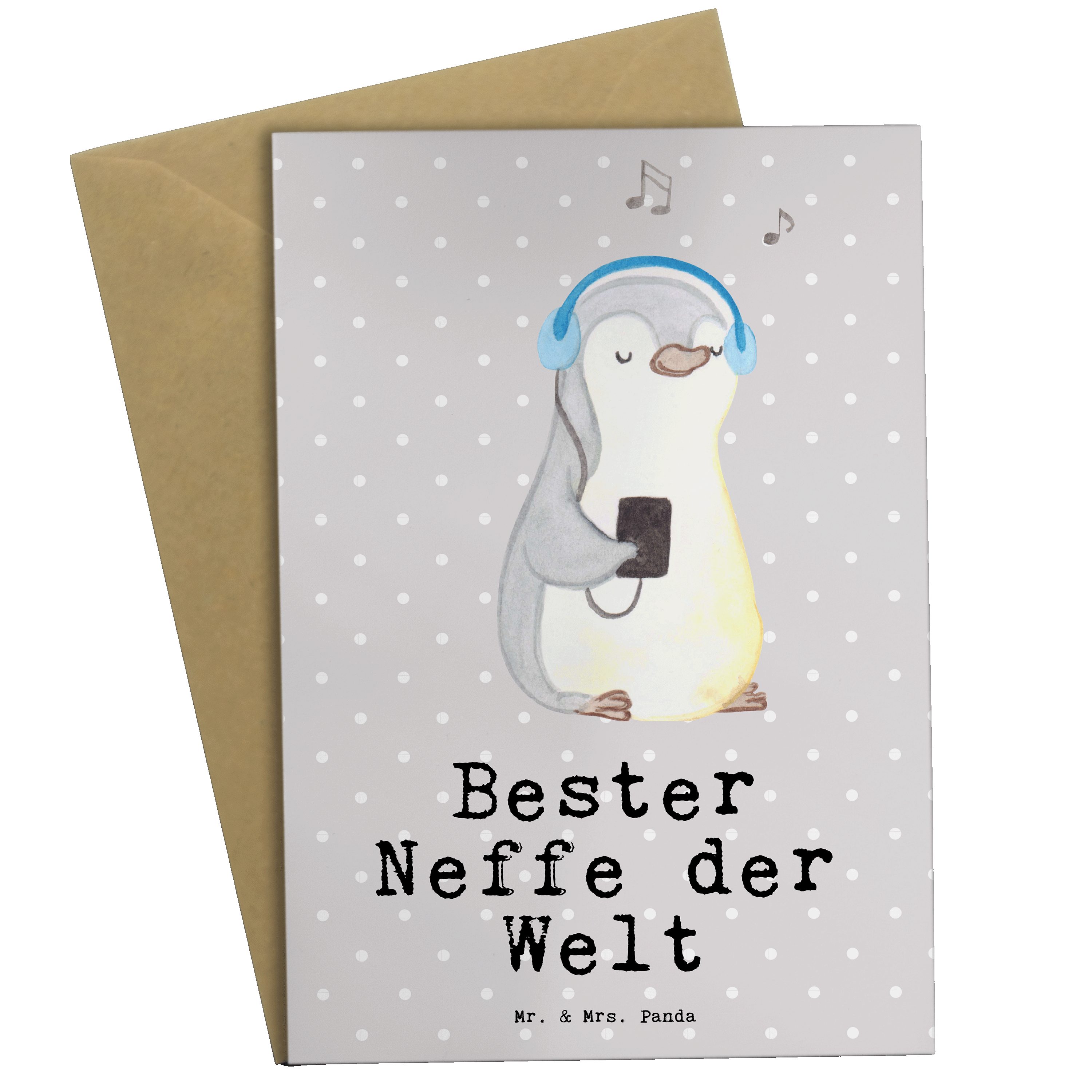 Mr. & Mrs. Panda Grußkarte Pinguin Bester Neffe der Welt - Grau Pastell - Geschenk, Geburtstagsg