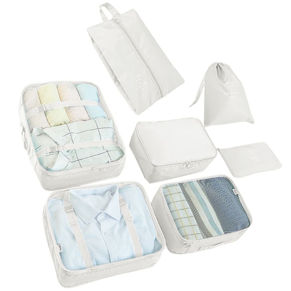 Juoungle Kofferorganizer Koffer Organizer 7-teiliges Set, Gepäck Packwürfel Organizer, Beige