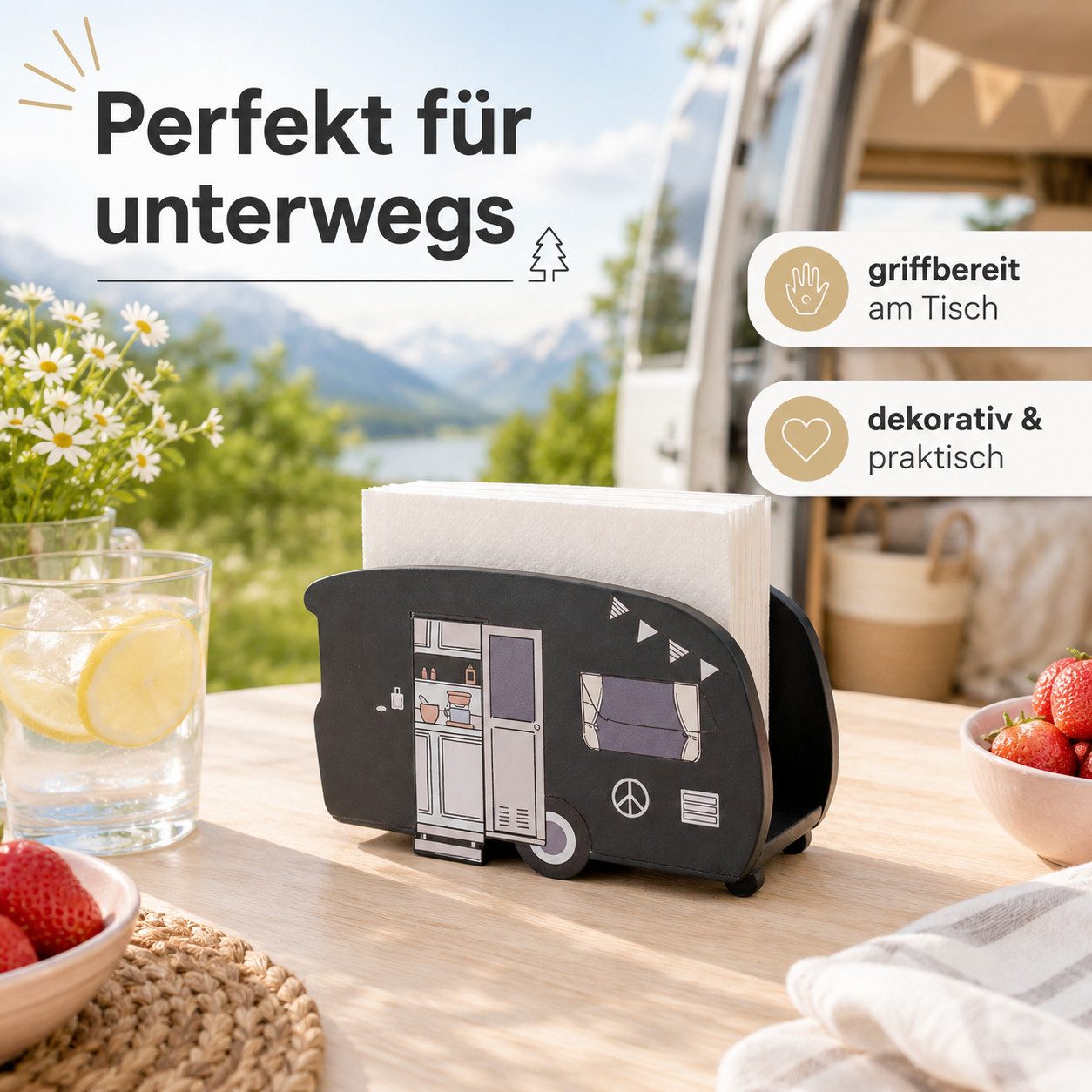 ReWu Serviettenhalter Boltze Serviettenhalter Vanlife, 2 sort., Holz