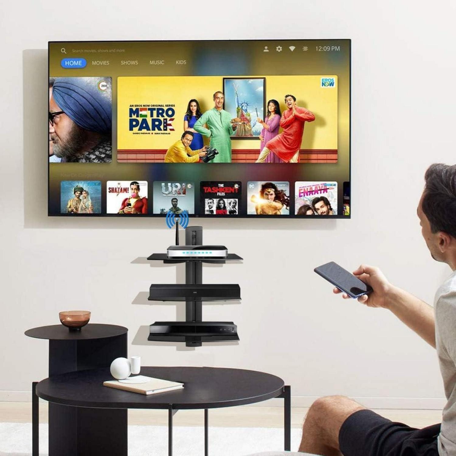 LuxusKollektion TV-Wandhalterung Floating Regal TV Rack mit gehärtetem Glas für DVD/Kabel/Spielkonsole