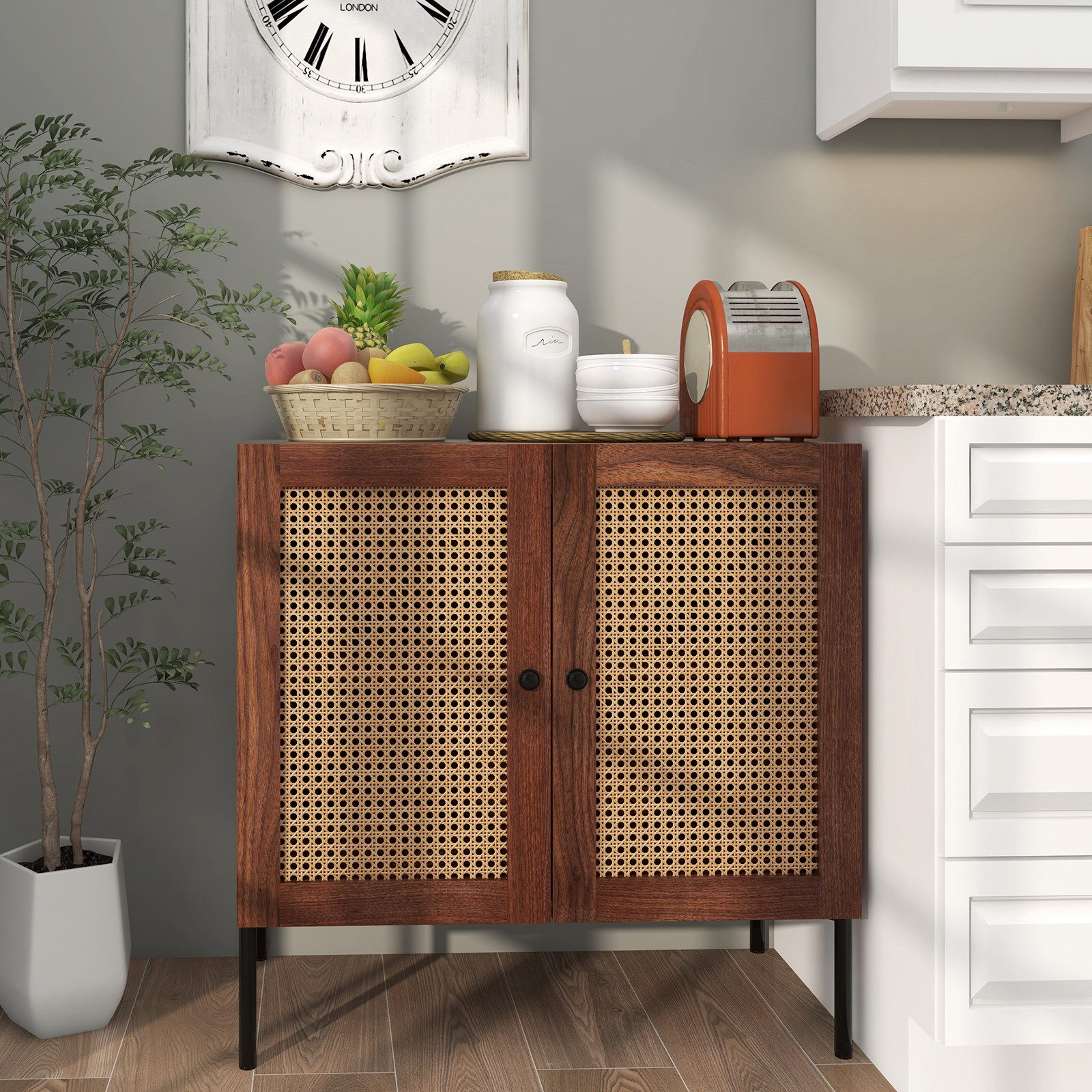 COSTWAY Küchenbuffet Sideboard mit 2 Rattantüren, günstig online kaufen