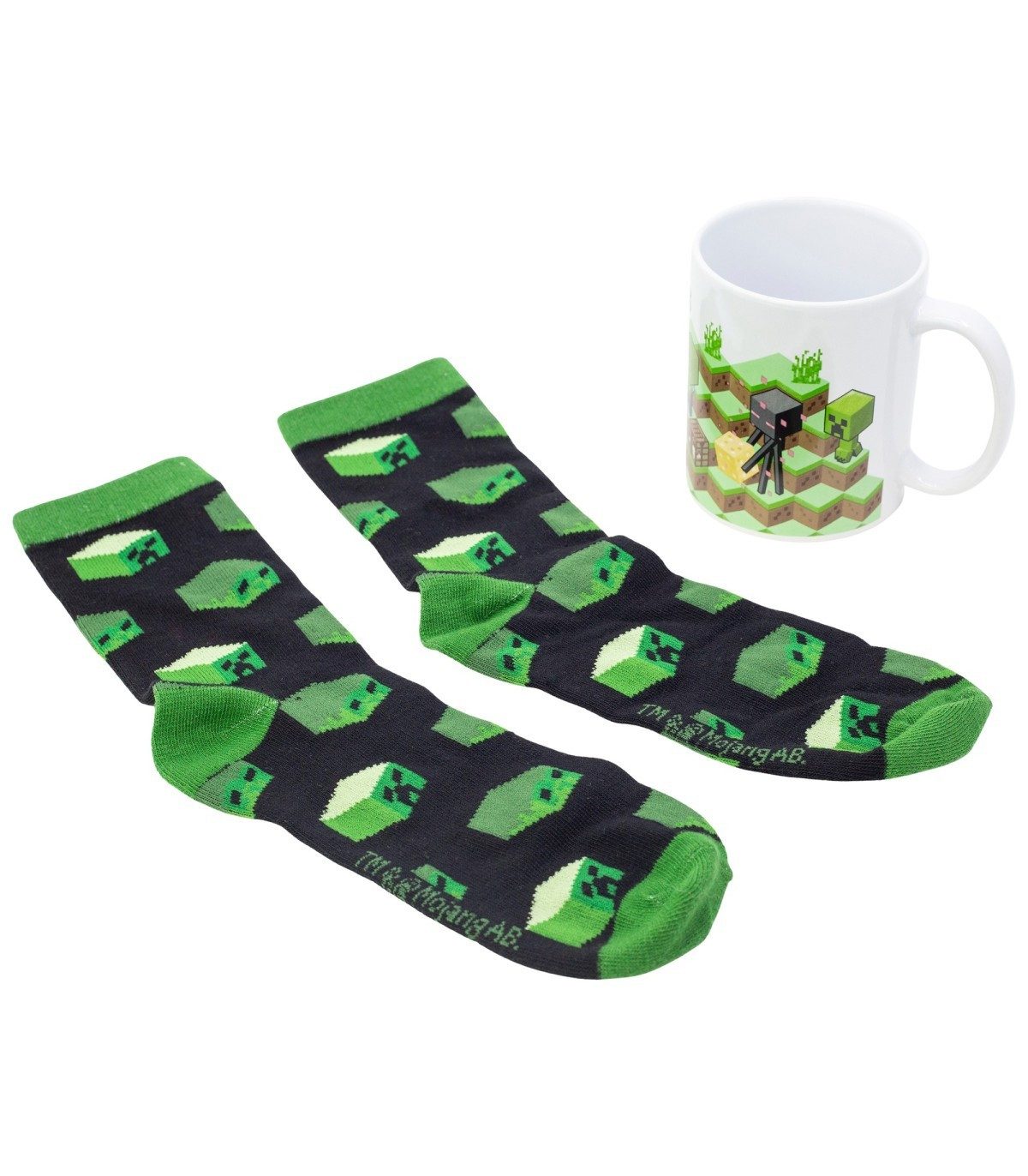 Minecraft Tasse Chibi Geschenkset mit Keramiktasse und Socken Größe 31 bis 38, 2-tlg., Keramik, Tasse, Geschenkset mit Keramiktasse und Socken