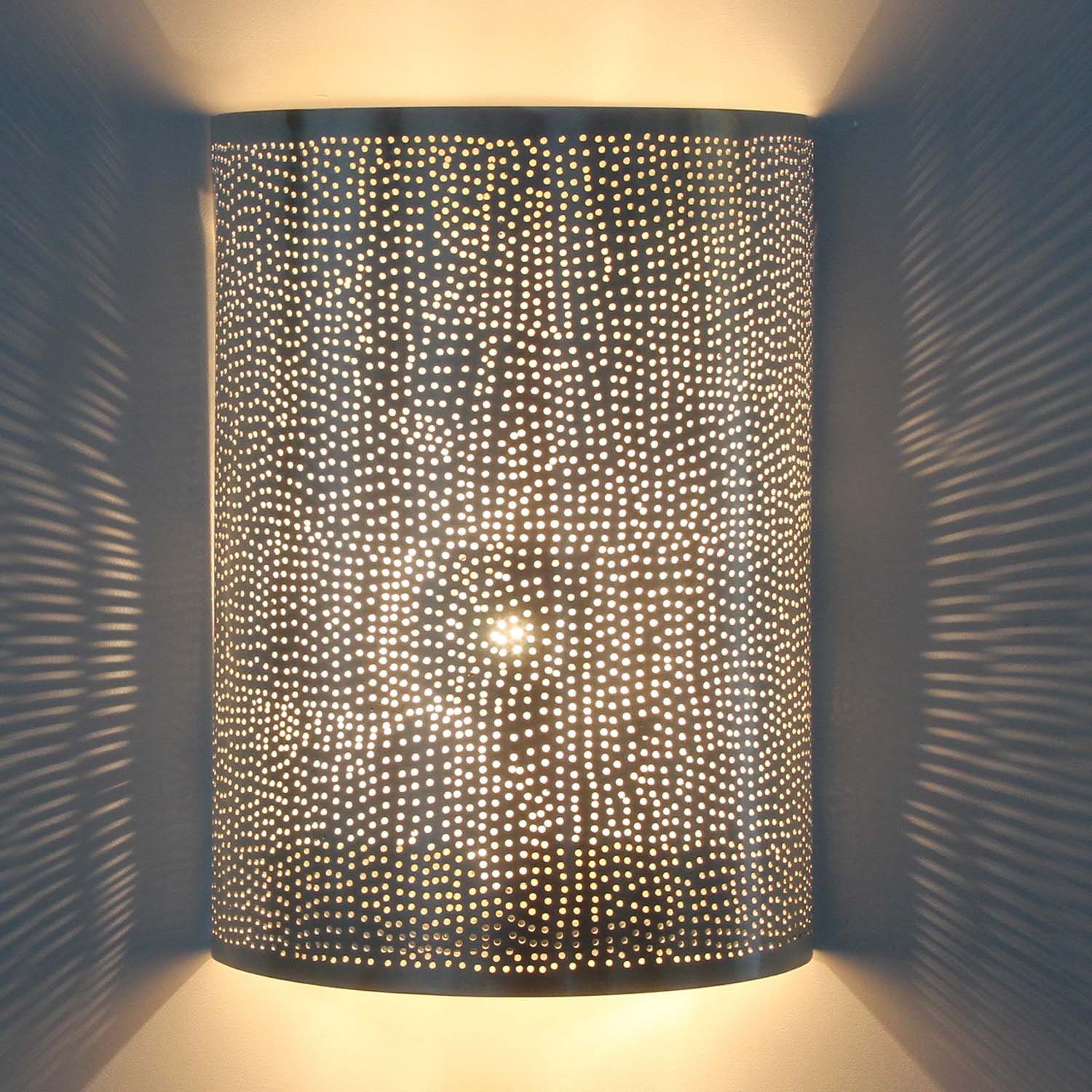Casa Moro Лампыschirm Marokkanische Wandlampe Yakut H30 x B20 cm versilbertes Messing, handgefertigt, Wandbeleuchtung für tolle Lichteffekte, AWL1300