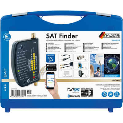 Schwaiger Satfinder SF9003BTSet (Set, 8-St., Sat Finder BNC-Adapter Anschlusskabel USB Ladekabel Powerbank Tasche), im Transportkoffer, Satellitenerkennung, Satellitenschüssel, für LNBs