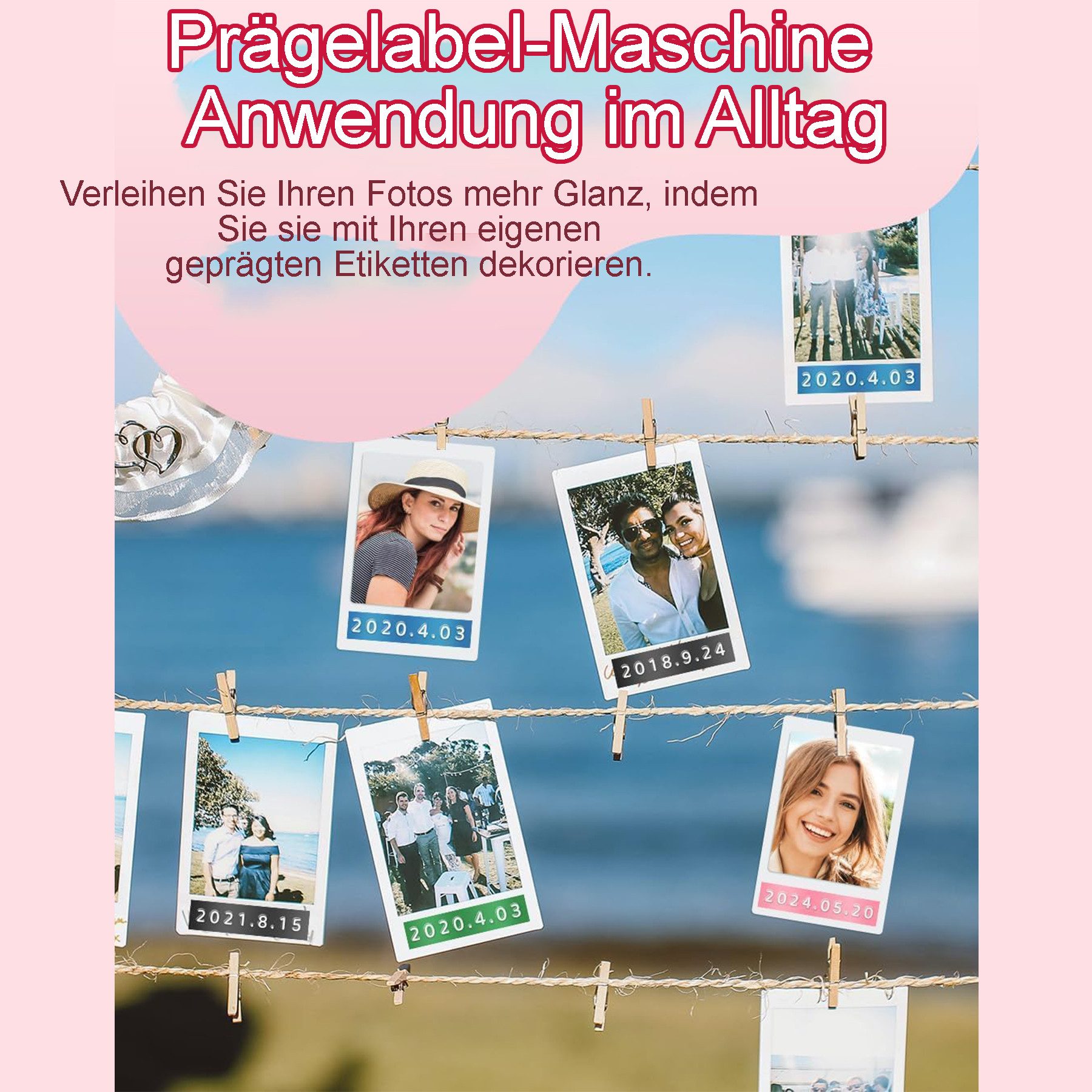 Mutig Selbstklebendes Beschriftungsgerät, 3D Prägegerät Etikettiergerät Etikettendrucker, (mit 6 Rollen Etikettenband, tragbares Handgerät für Haus, Büro und DIY)