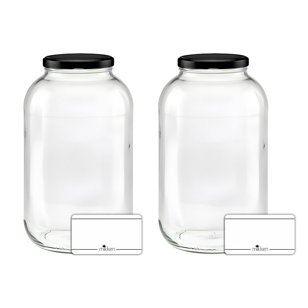 mikken Einmachglas XL Vorratsgläser 4250 ml - 2 große Einmachgläser, (Spar-Set, 2er Set Einmachgläser), mit Twist-Off Deckel TO100 und 2 Etiketten zum Beschriften