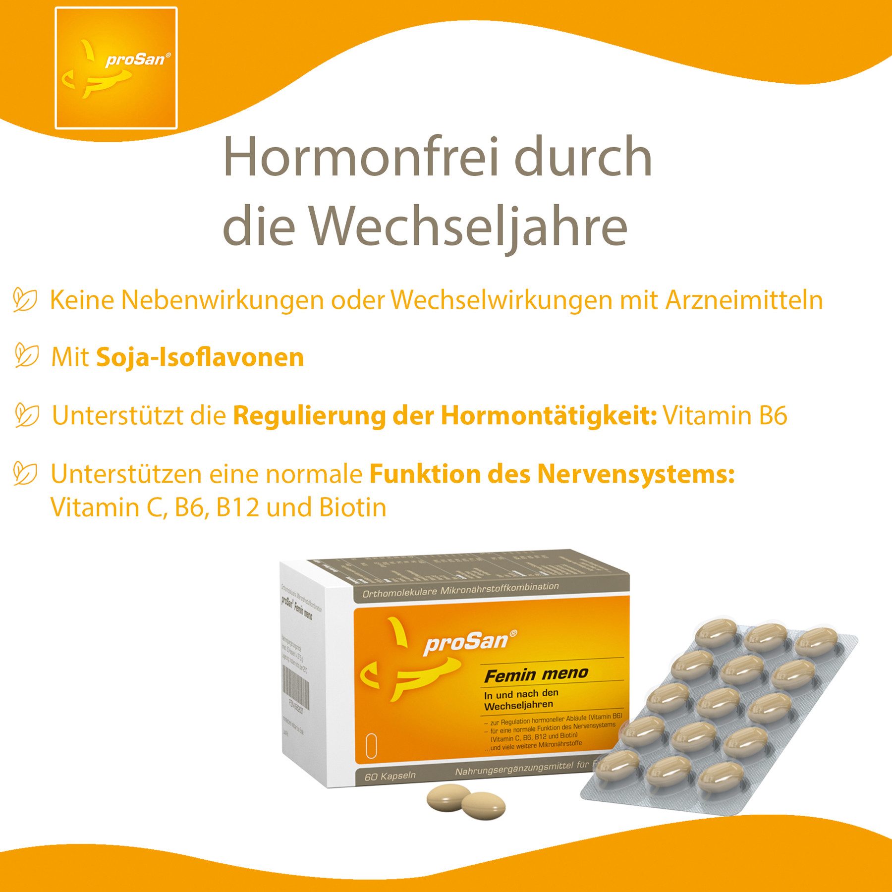 proSan Femin meno, für die Wechseljahre natürlich, pflanzlich & hormonfrei, Kapseln, 60 St., 38 g