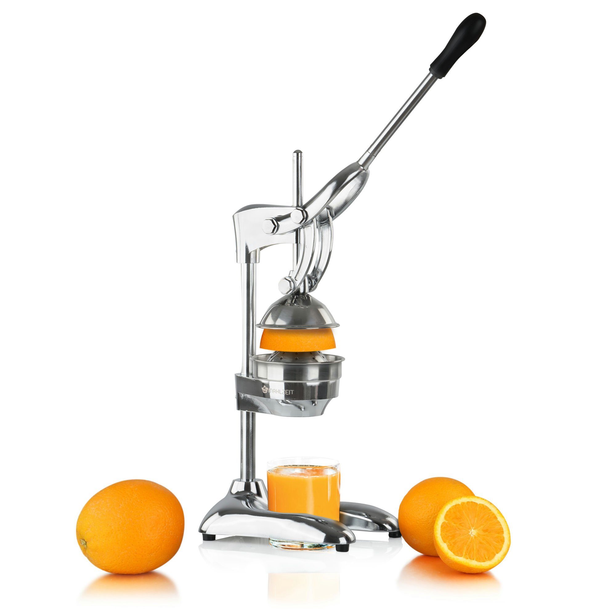 Mahlzeit Entsafter Edelstahl Saftpresse CORDOBA, silber, manueller Entsafter, für hartes Obst und Gemüse, sehr leise, leichte Reinigung