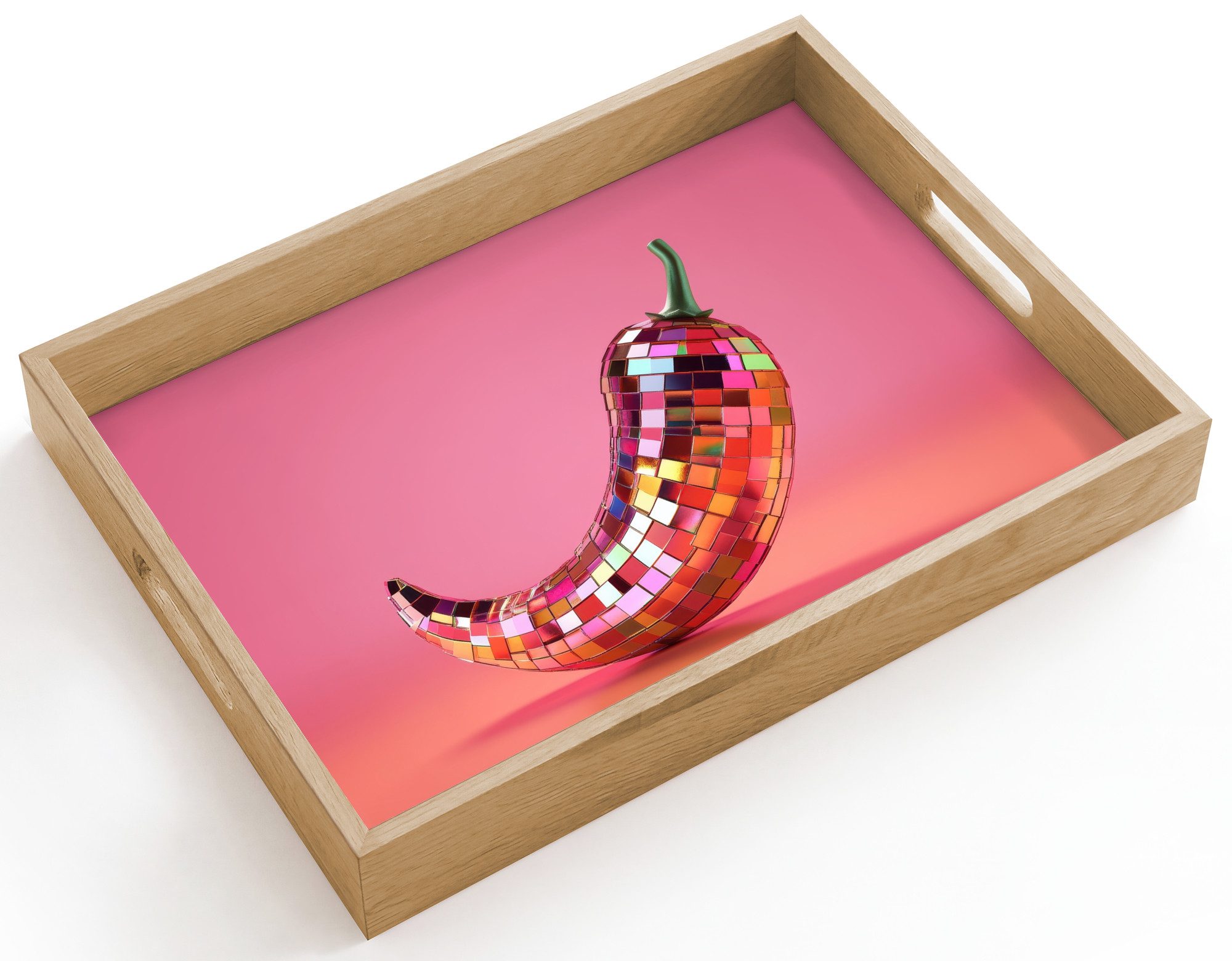 OnlyWow Tablett Rechteckig mit Henkel Paprika - Disco - Rot - Glitzer, Eichenholz, (1-tlg), Siervierplatte, Tray, Frühstücksbrett