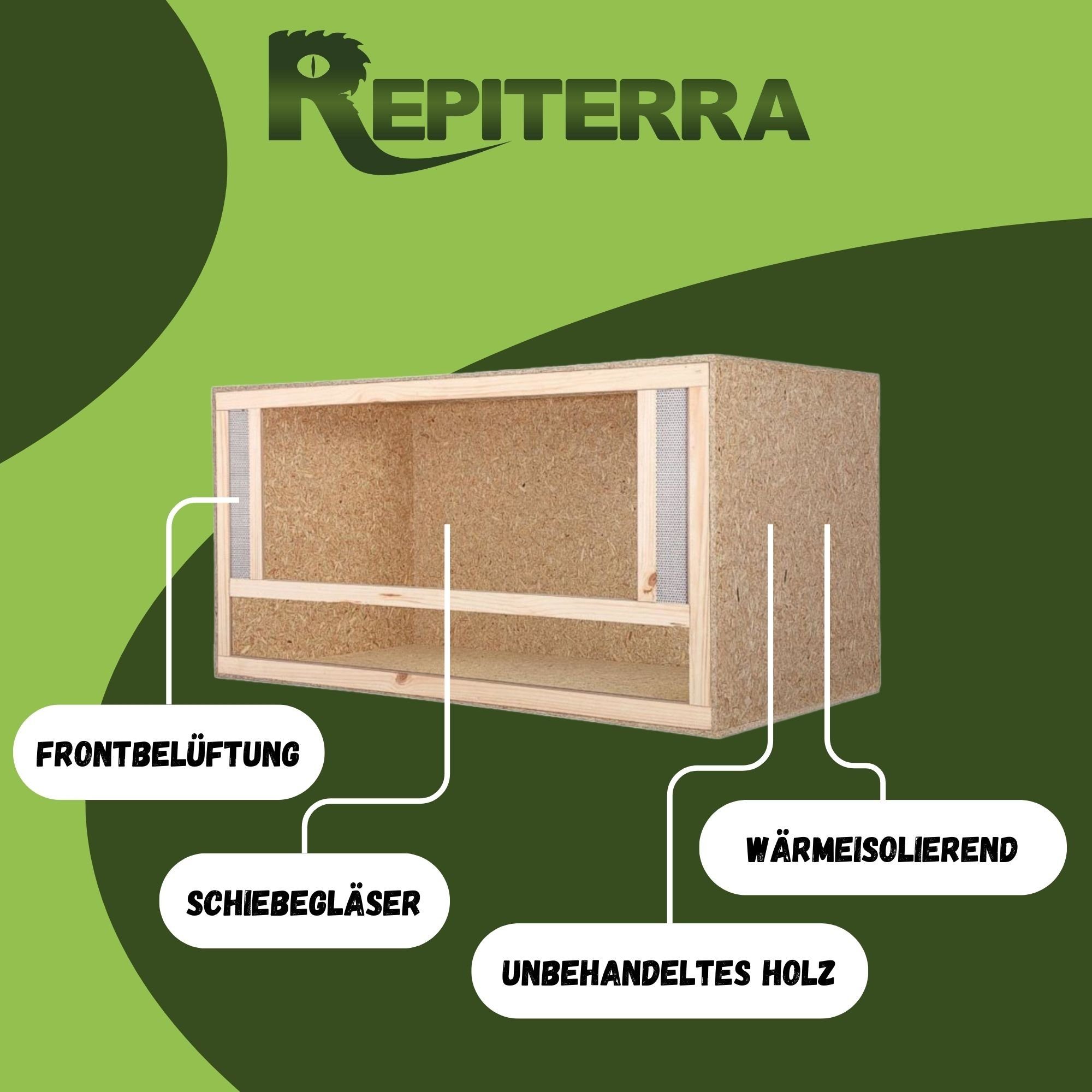 Repiterra Terrarium Holzterrarium mit Glasfront 100x60x60 cm mit Frontbelüftung hochwertig, inklusive Thermo-Hygrometer - Reptilien Amphibien