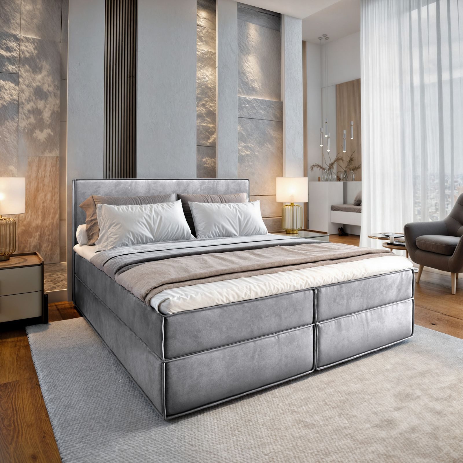 Masseno Boxbett PELLIO 160x200 cm mit Bonell Matratze und Topper günstig online kaufen