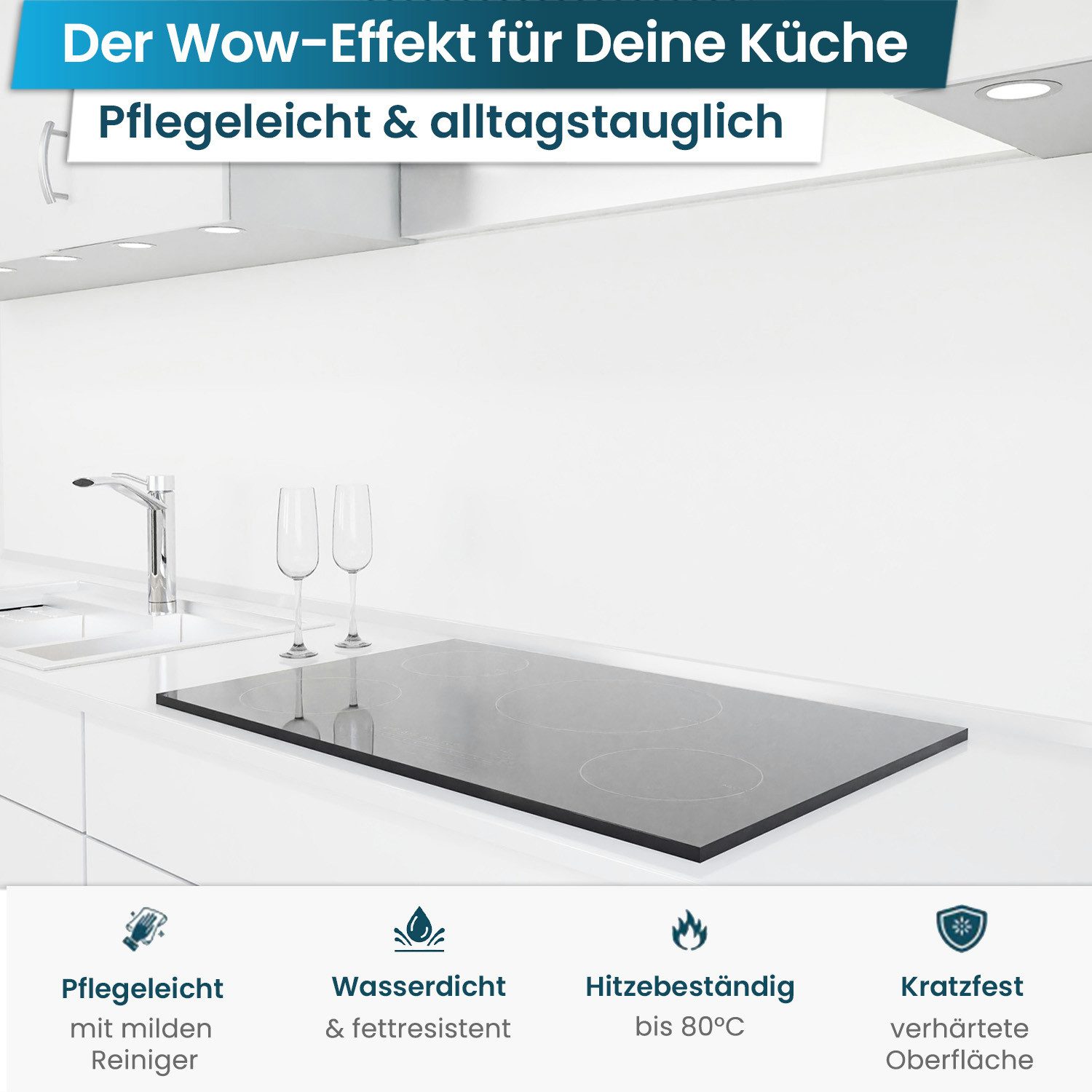 danario Küchenrückwand Folie selbstklebend - Matt - Spritzschutz Küche - versteift & robust