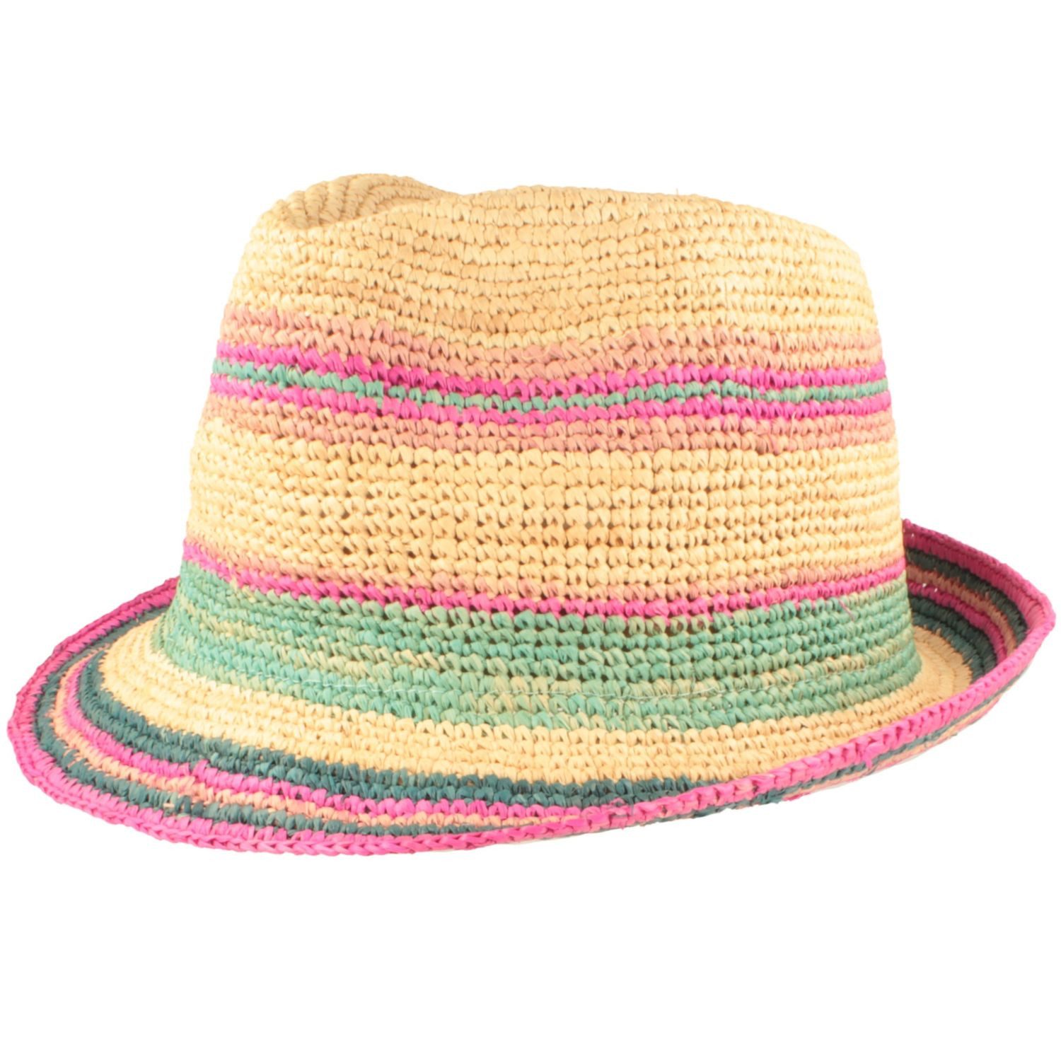 Fiebig Strohhut Bunt-gestreifter leichter Stroh-Trilby aus Raffia