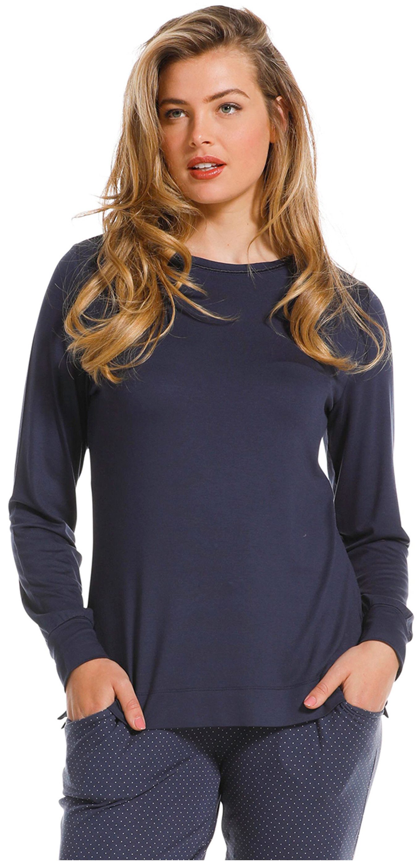 Pyjamaoberteil Damen Pyjamashirt mit langem Arm