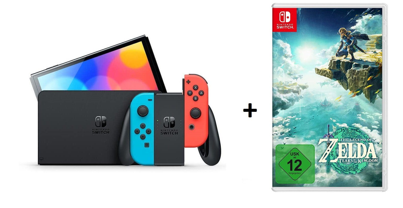 Nintendo Switch OLED Konsole Schwarz mit Zelda: Tears of the Kingdom Spiel (Bundle, inkl. Joy-Con), Spielekonsole Handheld