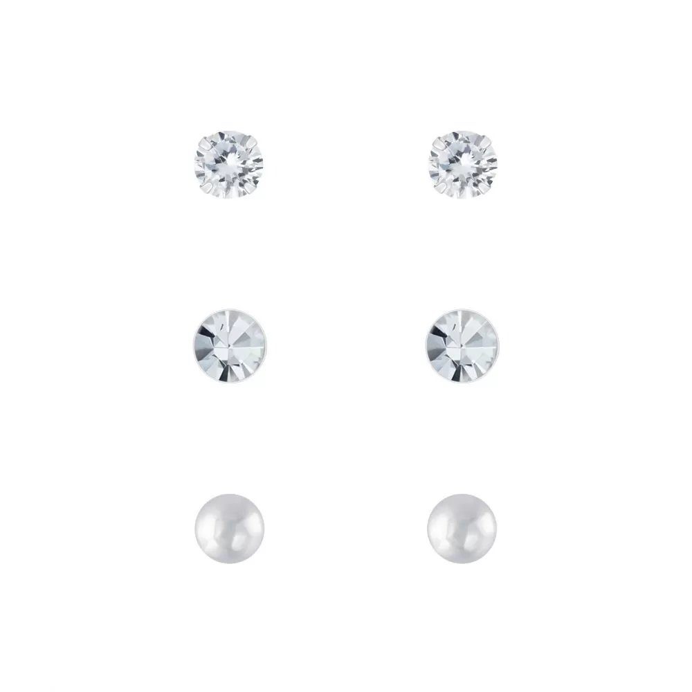 925 ALEXANDER Pearl, Diamond, Sterling Ohrstecker-Set Crystal, Silber 3-tlg., YORK