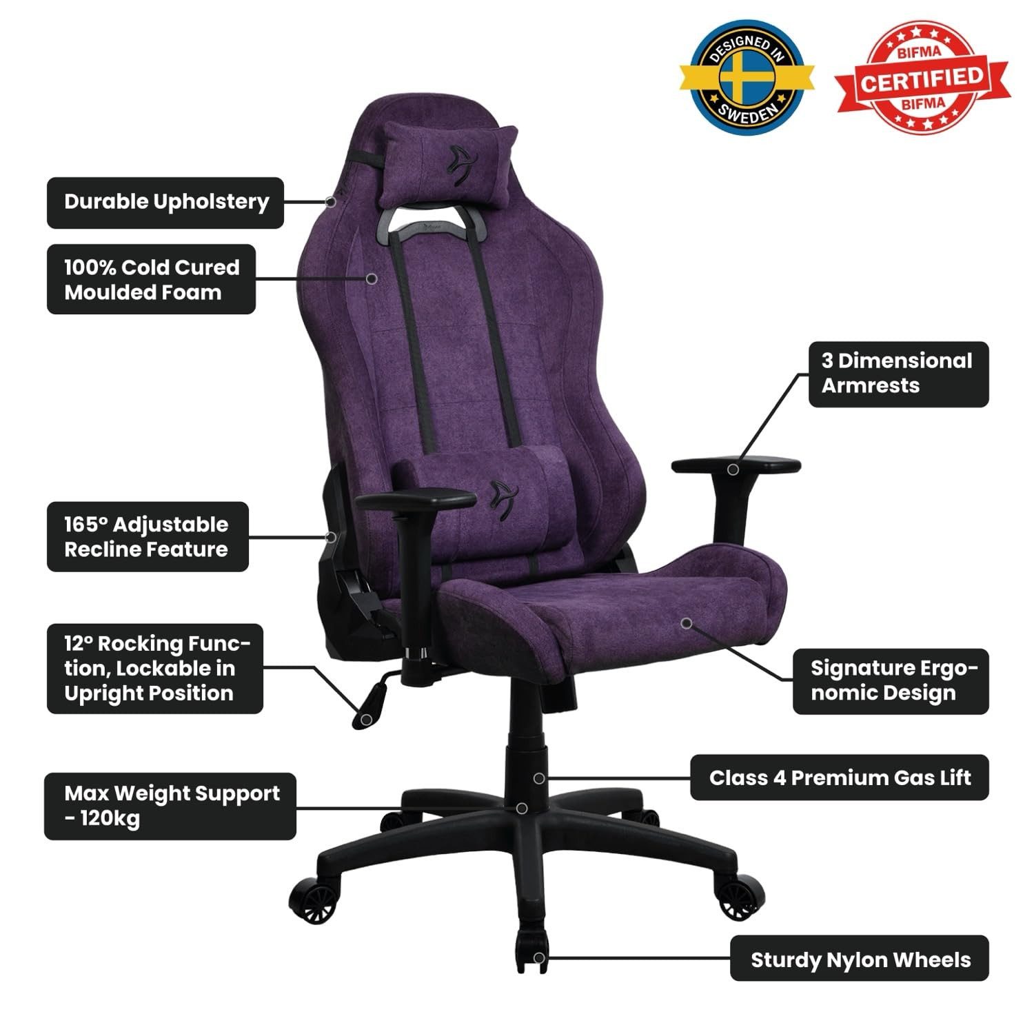 Arozzi Gaming Chair Torretta Soft Fabric, Soft Fabric Bezug, ergonomisches Design, höhenverstellbar