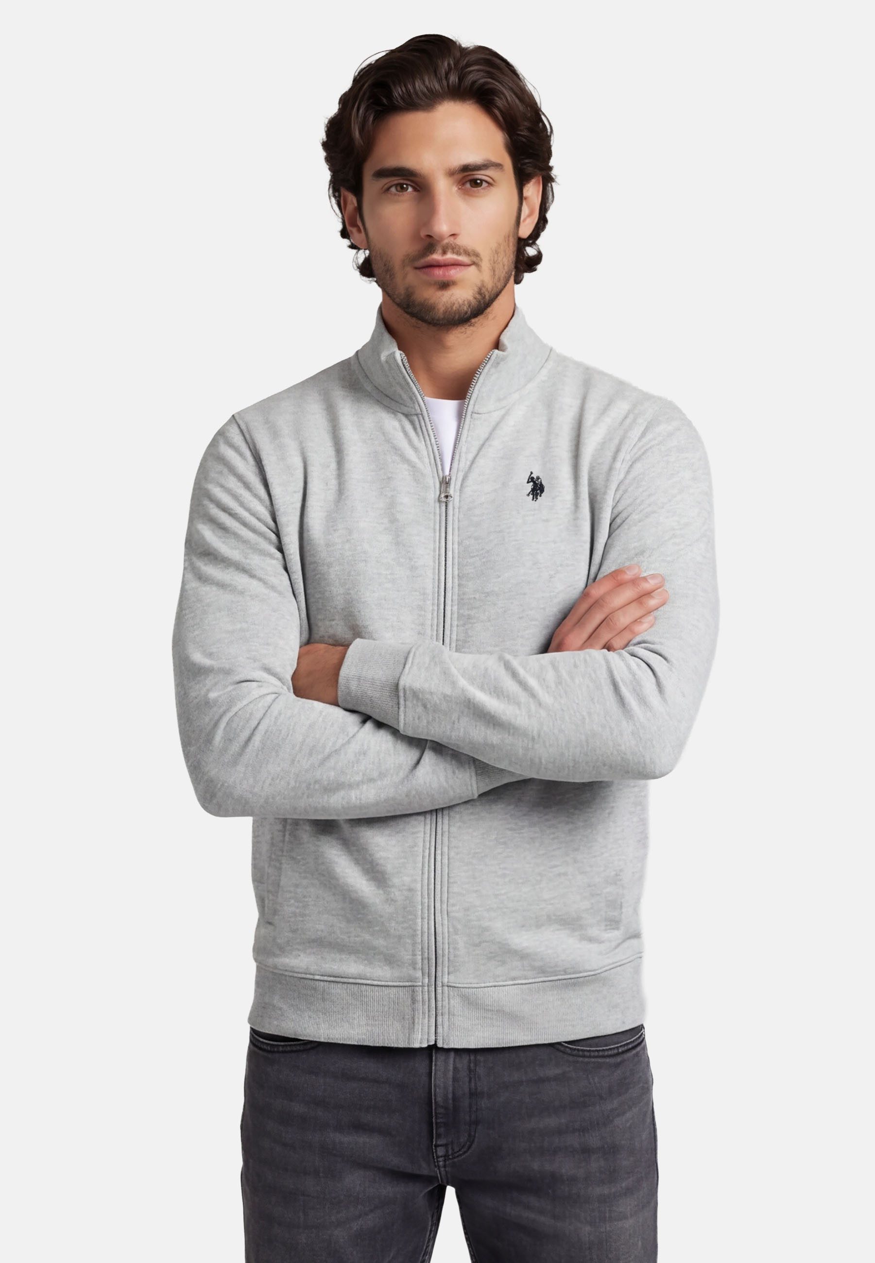 U.S. Polo Assn. Sweatjacke Stehkragenpullover USKiian – Herren Full-Zip Pullover Aus 100 % Baumwolle – weich und formstabil