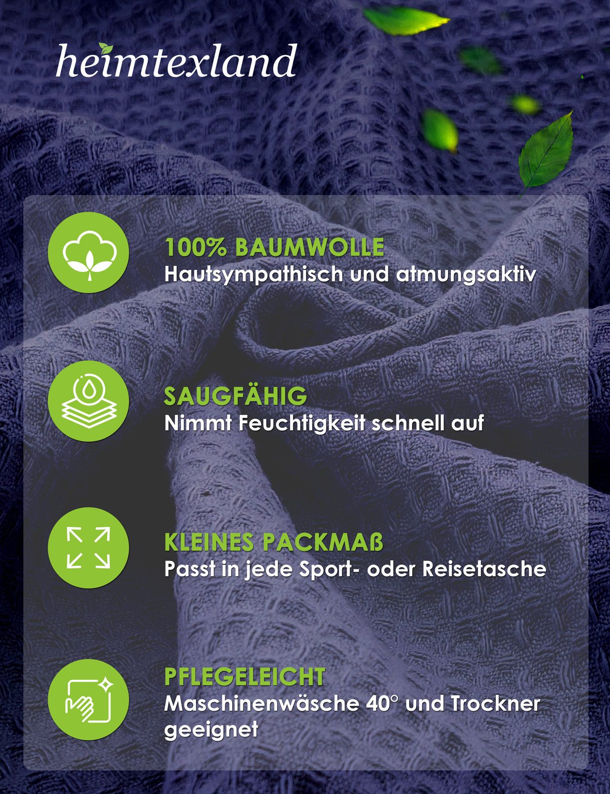 heimtexland Bademantel Reisebademantel Saunamantel Waffelpique Bademantel, Midilänge, Baumwolle, 2 Taschen I Bindegürtel, Gürtel, leicht I atmungsaktiv I kleines Packmaß I 100% Baumwolle
