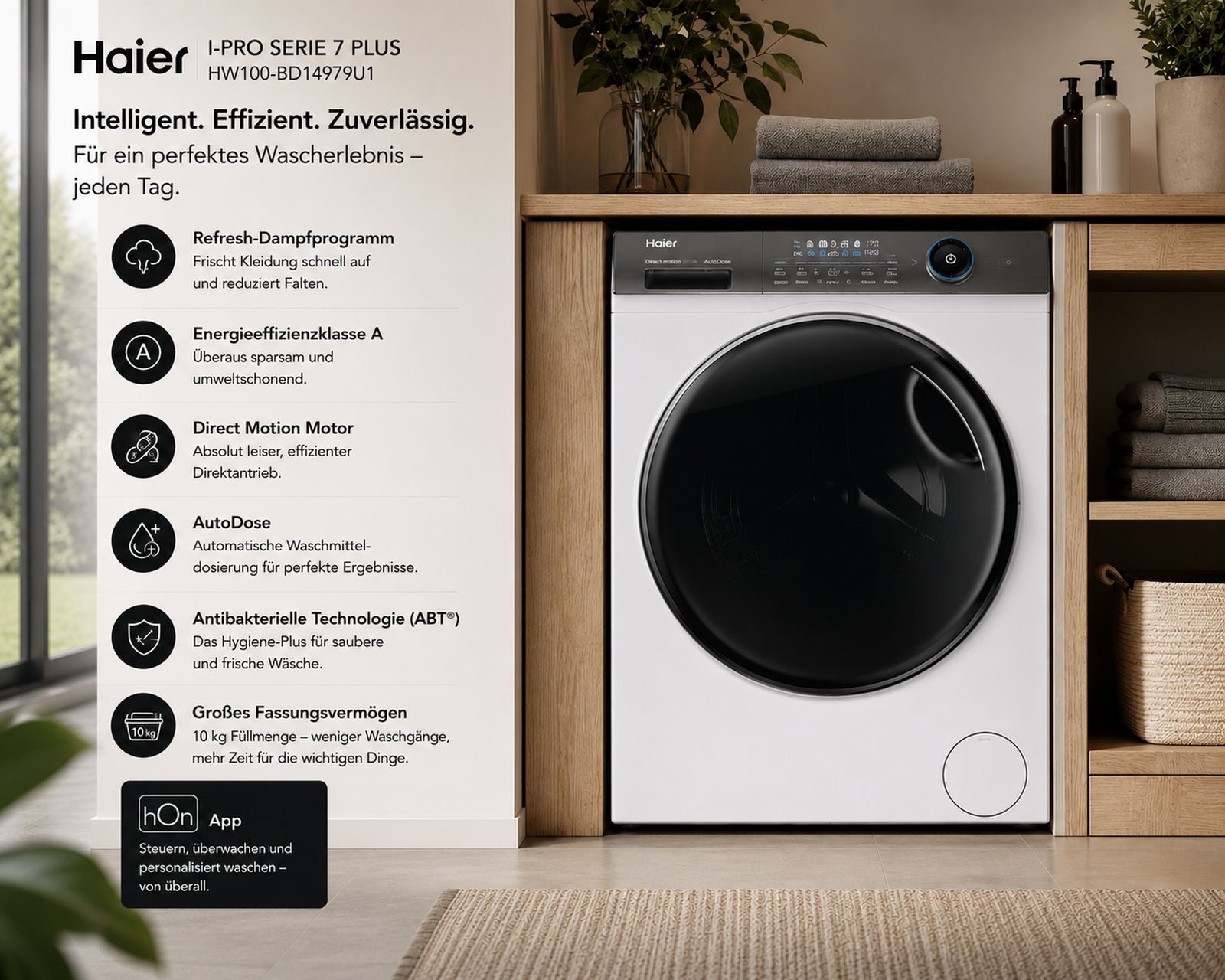 HAIER Germany GmbH Waschmaschine I-PRO SERIE 7 PLUS HW100-BD14979U1, 10.00 kg, 1400 U/min, Extra Leise Dampfprogramm EEK A Smarte Steuerung – Bild 2 von 4