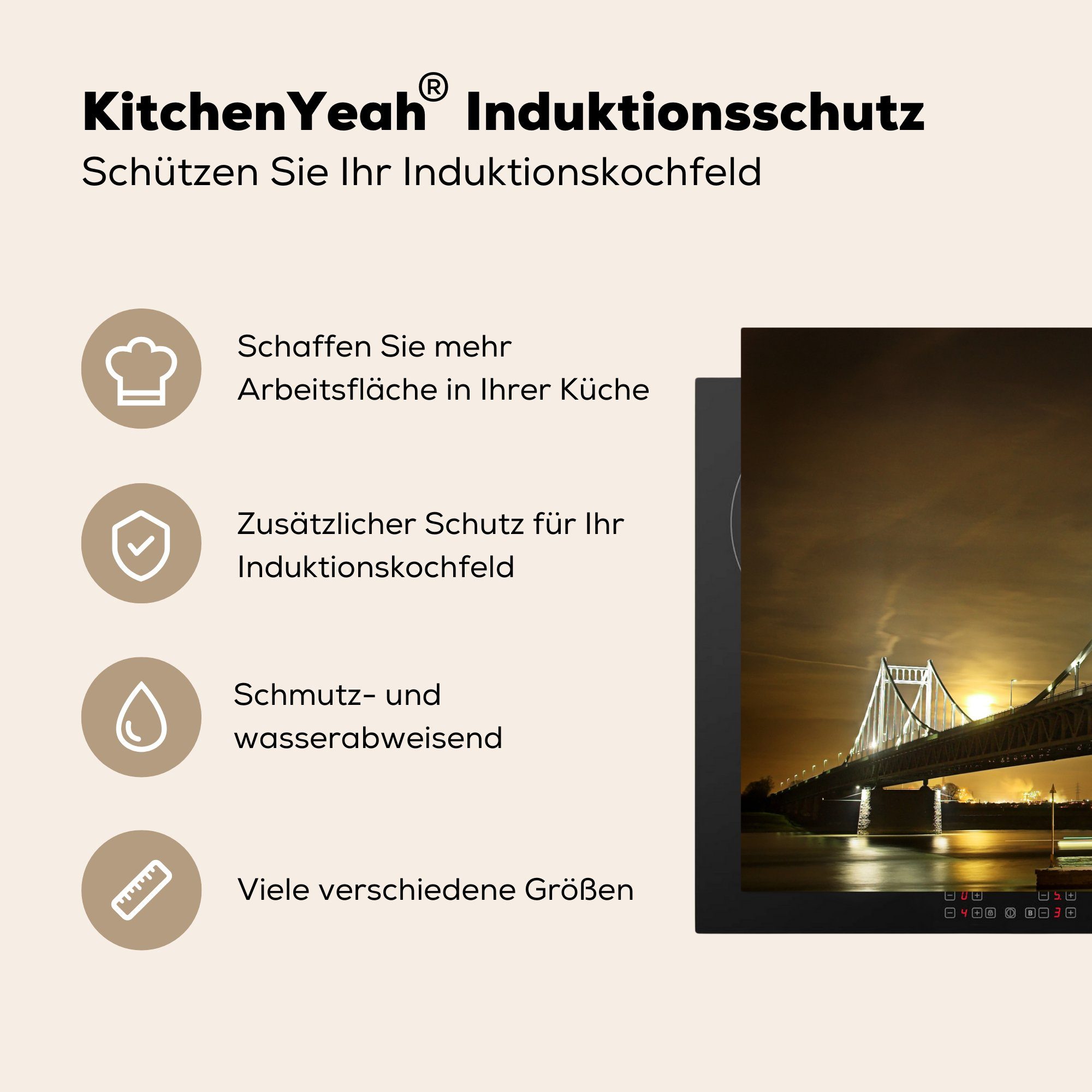 MuchoWow Herdblende-/Abdeckplatte Vinyl, in die (1 für Brücke küche, cm, von Induktionskochfeld Ceranfeldabdeckung tlg), Deutschland, Die 81x52 Krefeld Schutz