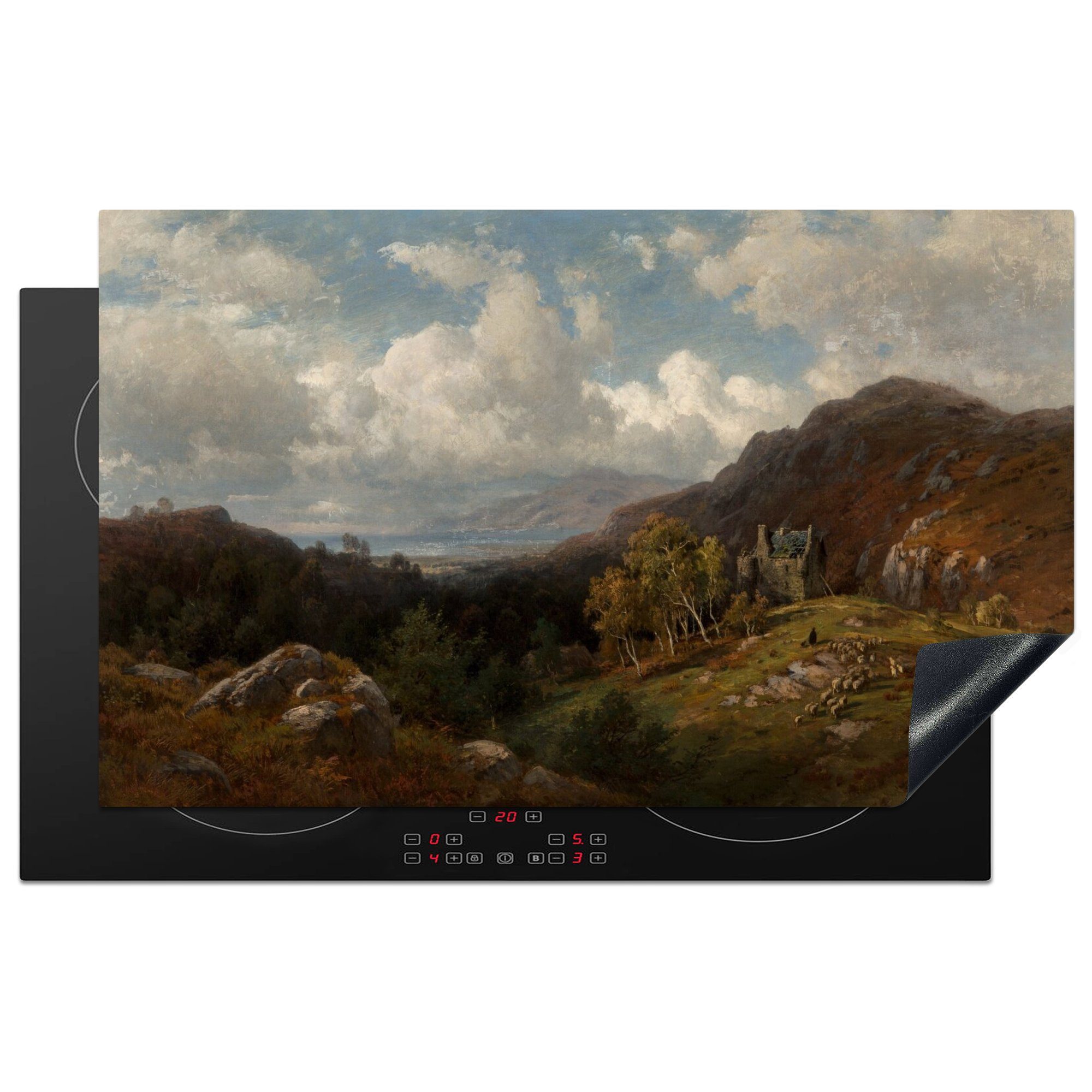 MuchoWow Herdblende-/Abdeckplatte Landschaft bei Oban, Schottland - Gemälde von Paul Weber, Vinyl, (1 tlg), 83x51 cm, Ceranfeldabdeckung, Arbeitsplatte für küche