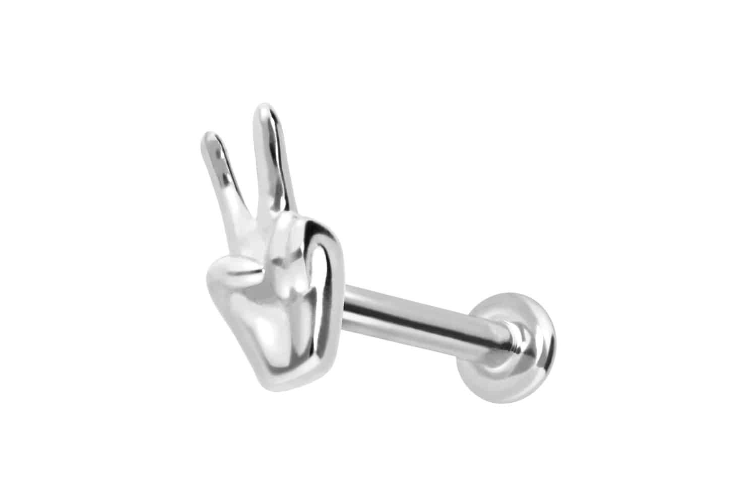 Piercing-Set 14 Karat Gold Labret mit Push Fit PEACE-ZEICHEN