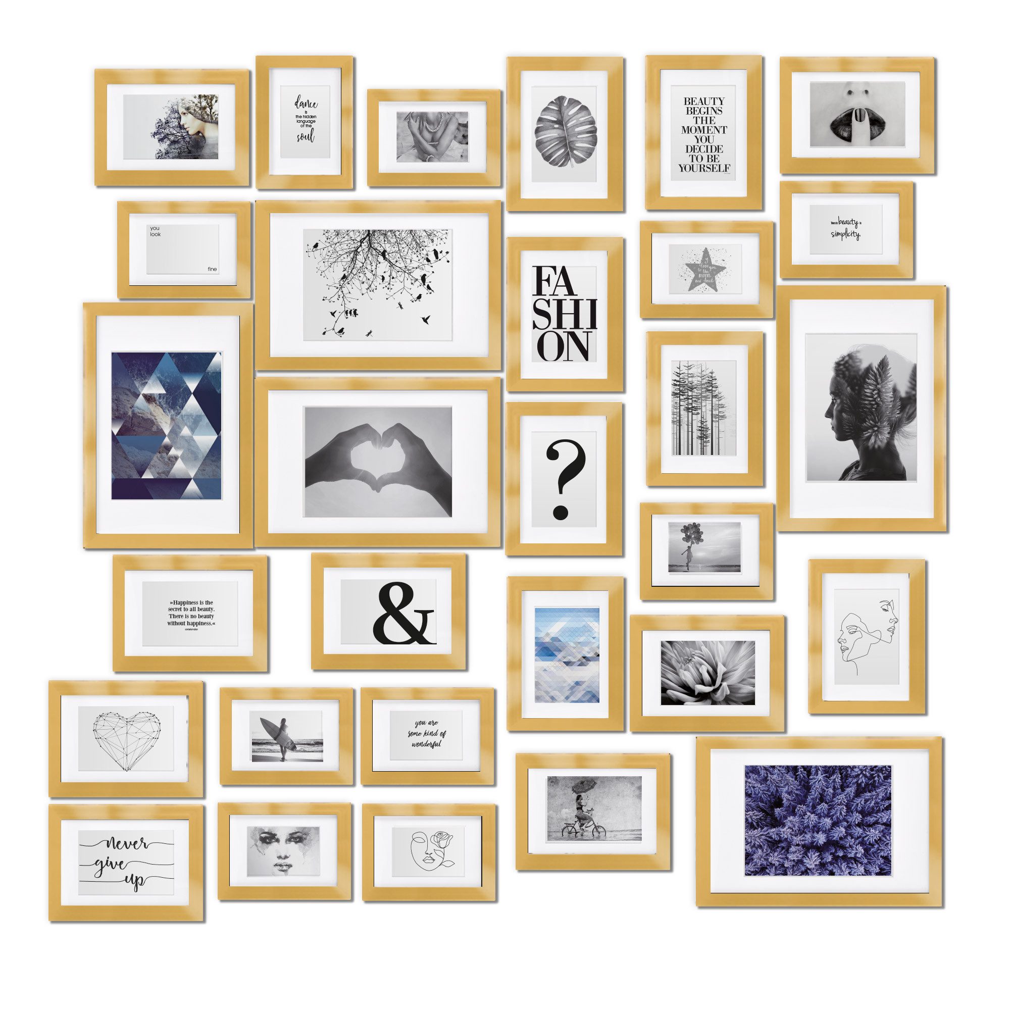 bomoe Bilderrahmen 30er Bilderrahmen Set - 10x 10x15, 15x 13x18, 5x 20x30, Gold, 10x 10x15, 15x 13x18, 5x 20x30 cm Fotorahmen Collage Bilderrahmen