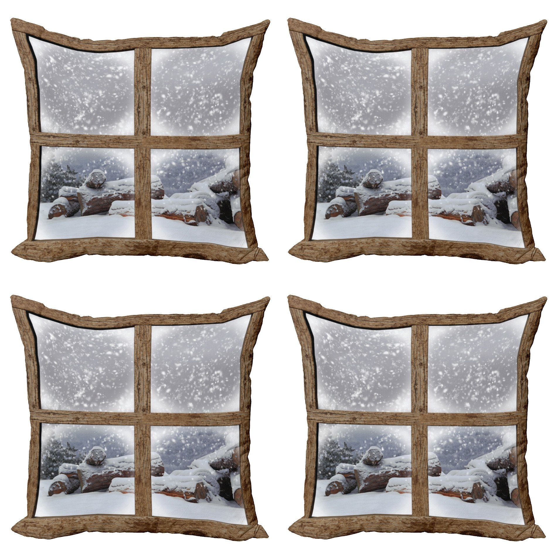 Rahmen Modern Snowy Rustikale Kissenbezüge Digitaldruck, (4 Holzig Doppelseitiger Accent Stück), Winter Abakuhaus