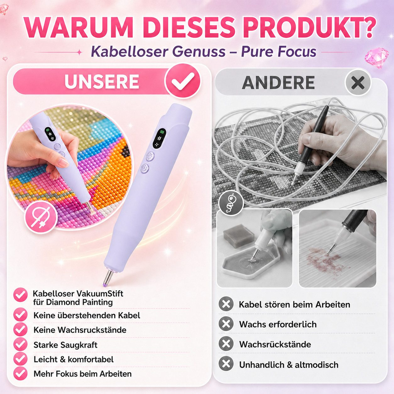 marmortrend Sehnsucht nach Einzigartigkeit Druckbleistift Elektrischer Diamond Painting Stift mit Beleuchtung, ein Tipp für alle, (keine Notwendigkeit für Trink – Bild 2 von 5
