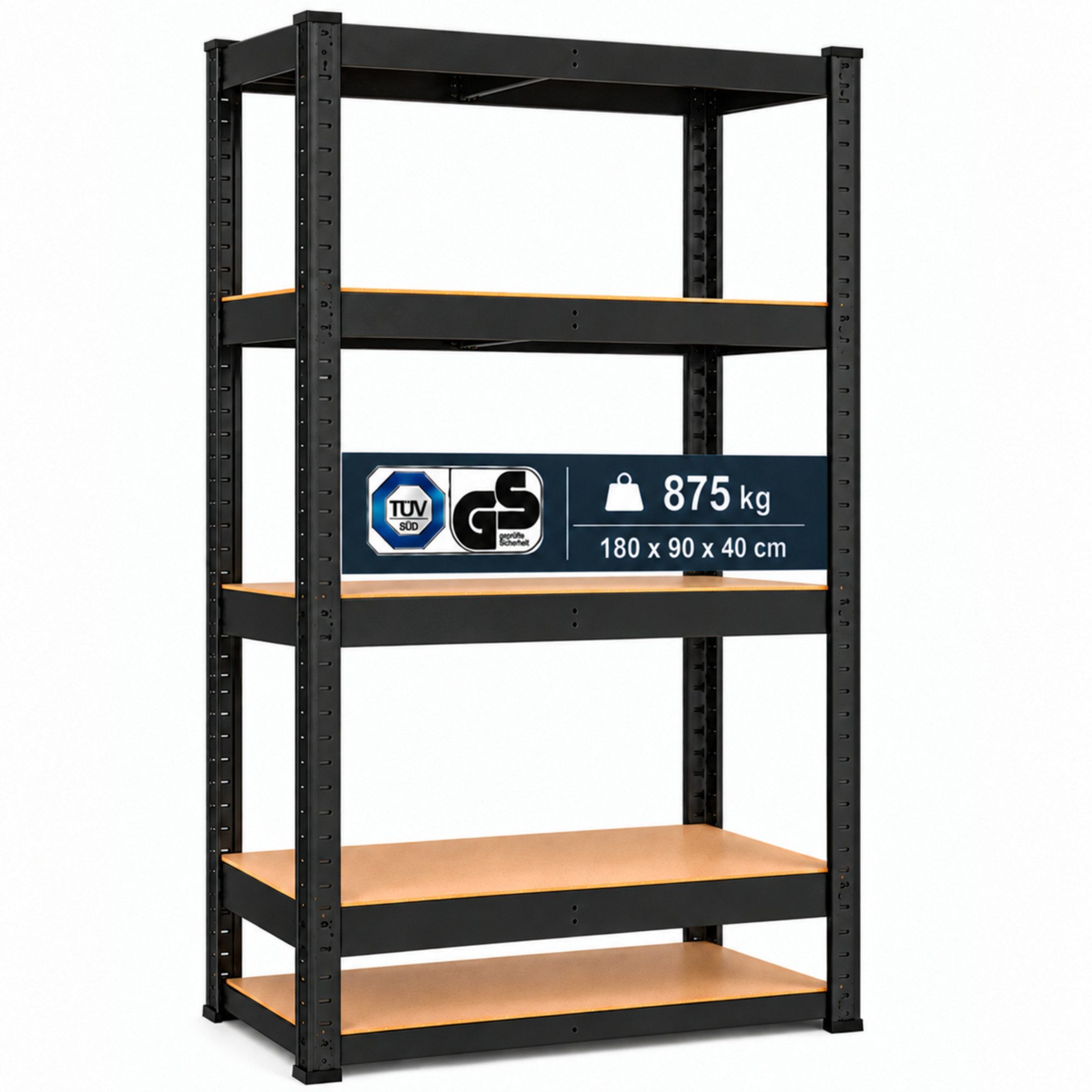 Arebos Schwerlastregal 180x90x40 cm, 5 Böden, 875 kg Traglast, Steckregal, Lagerregal, Stück, Flexibel einsetzbar: für Werkstatt, Garage, Keller oder Lager von Arebos