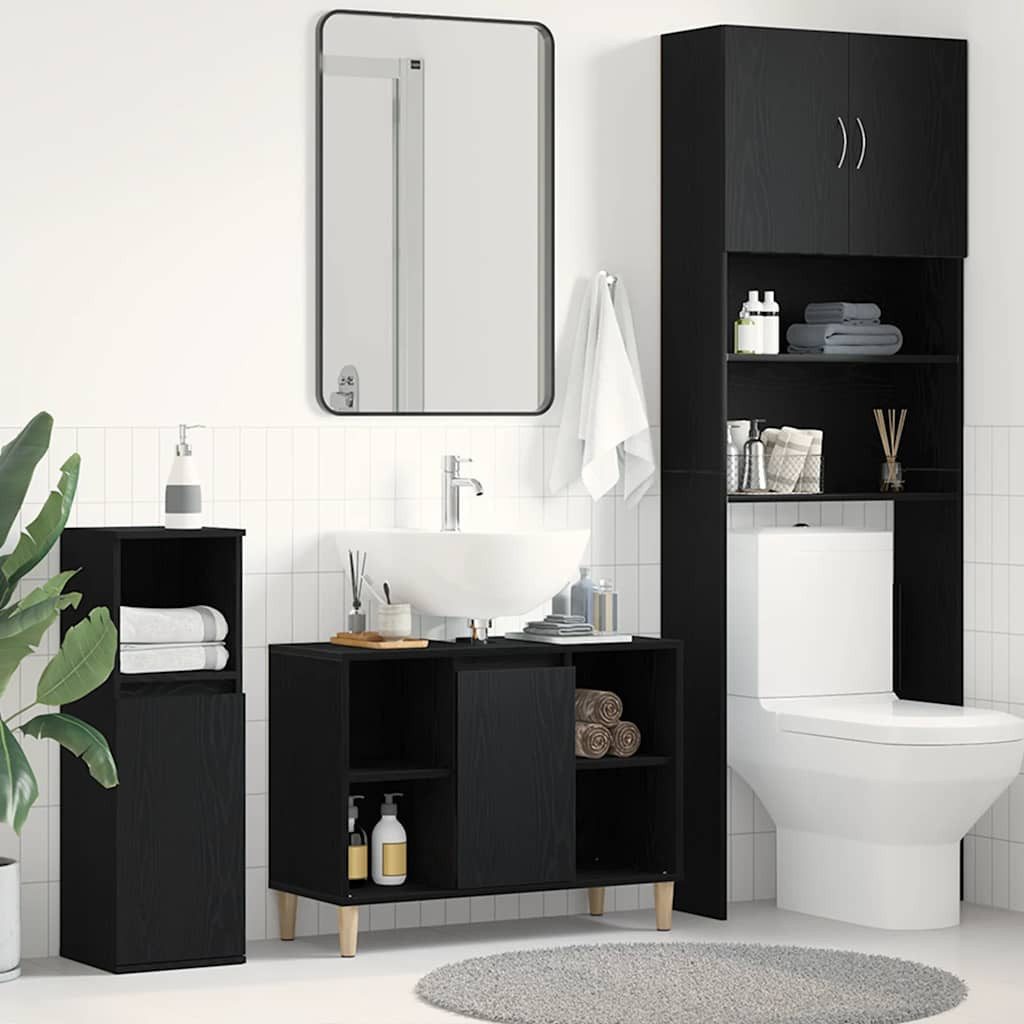 vidaXL Badezimmerspiegelschrank Spülbeckenschrank Eiche Schwarz 80x33x60 cm Holzwerkstoff (1-St)