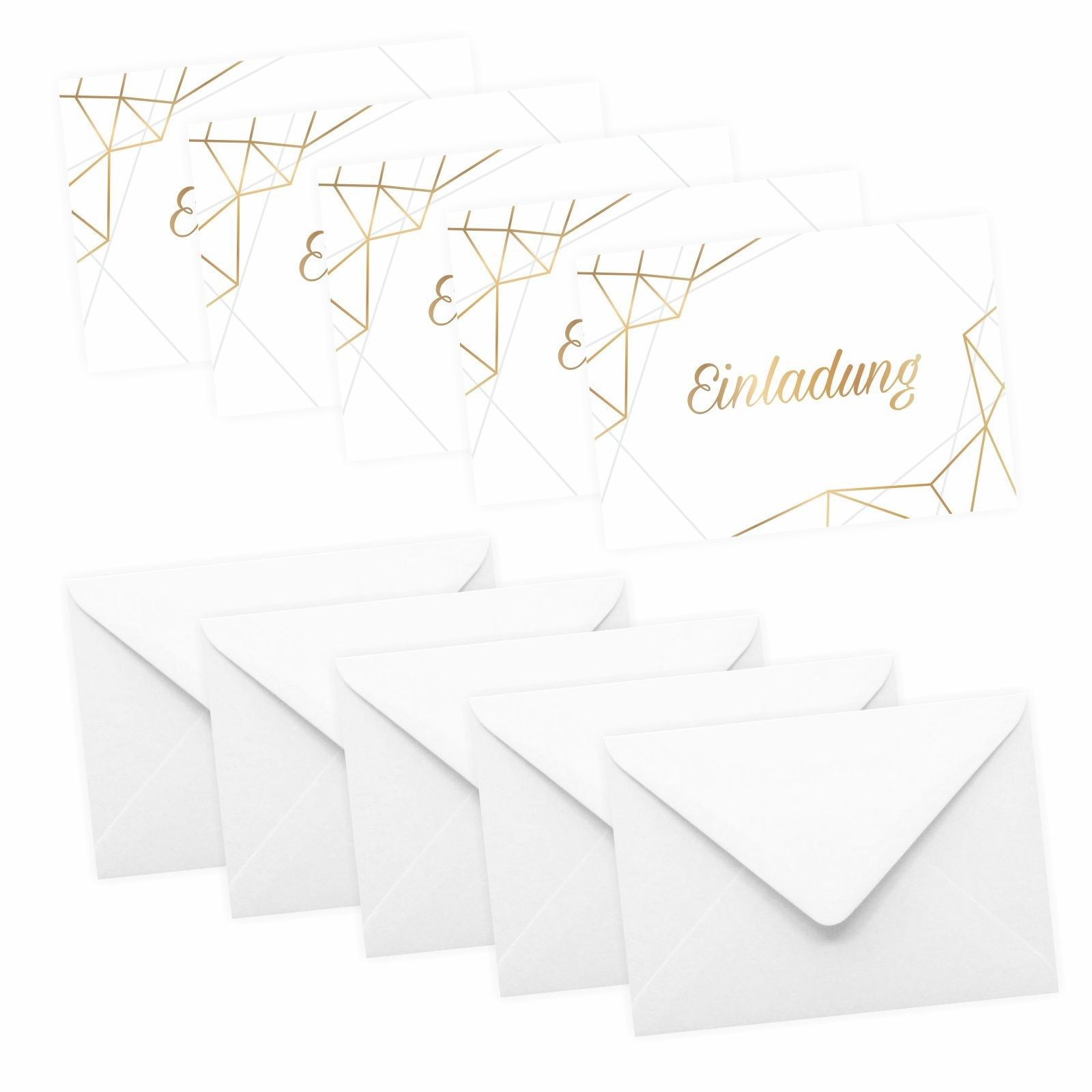 nikima Einladungskarten 10 Klapp-Einladungskarten Linien Gold inkl. 10 weißen Briefumschlägen