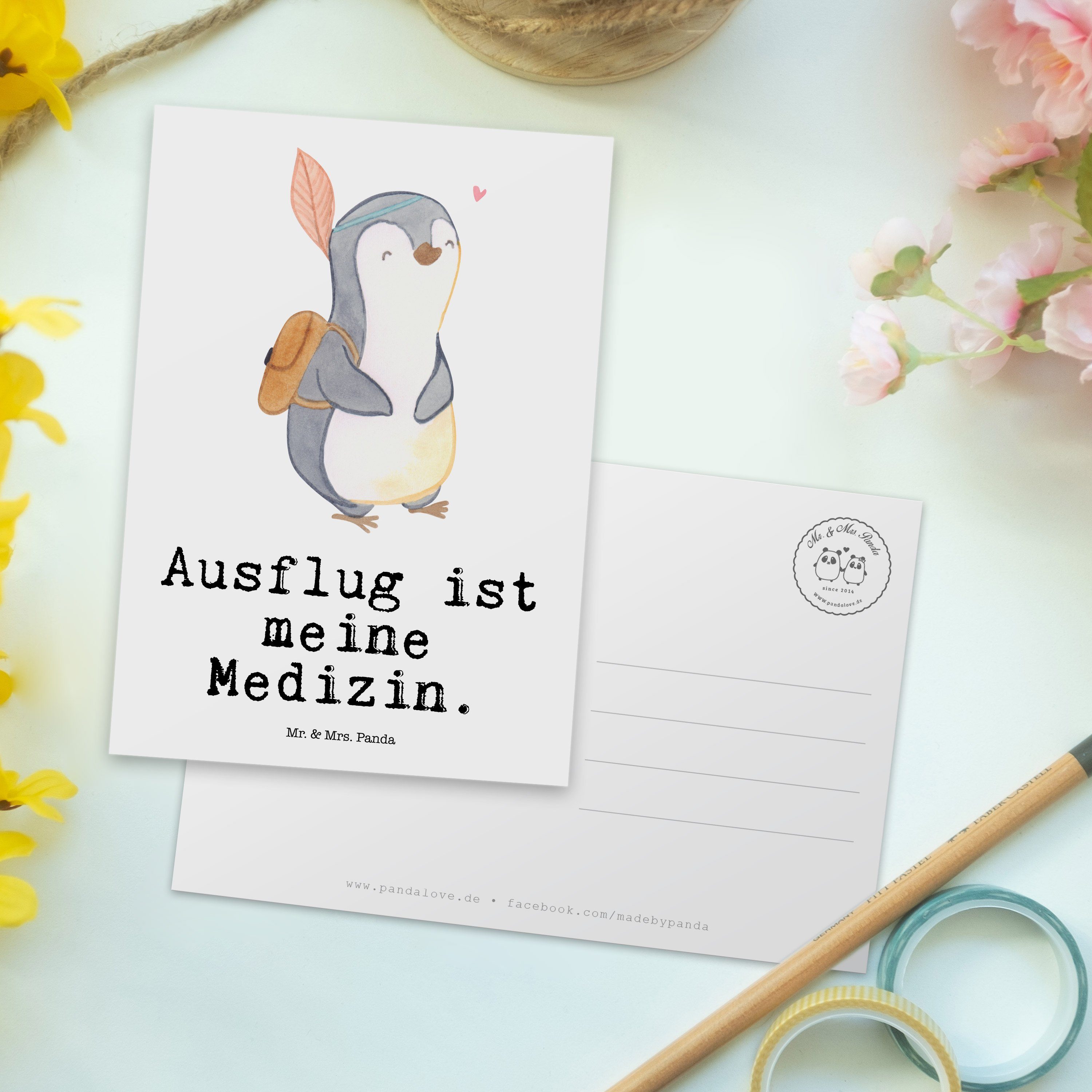 Postkarte - Panda Geschenk, Mr. - Pinguin Mrs. Ausflug & Einladungskarte, Medizin Weiß Ansichtsk