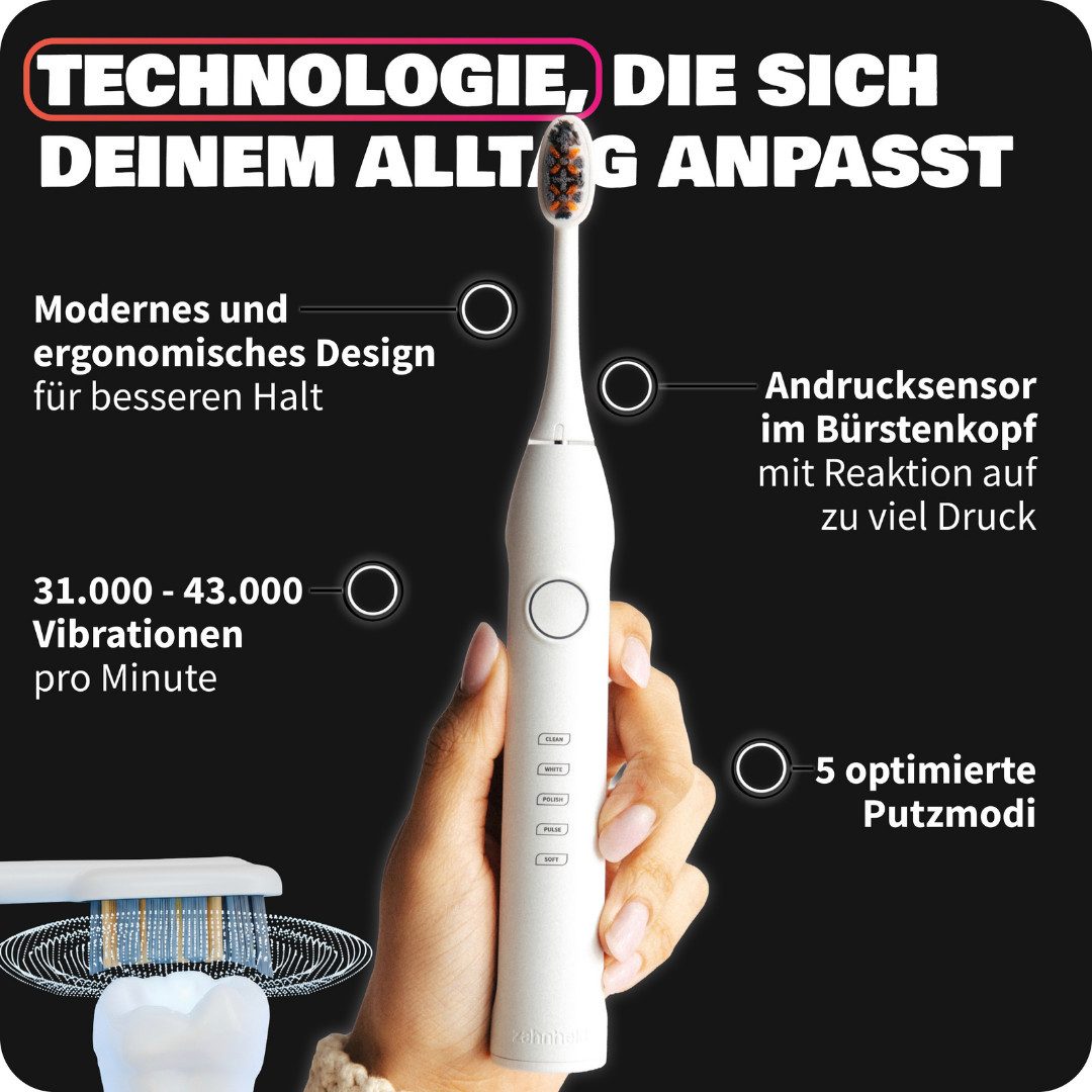 Zahnheld Elektrische Zahnbürste Schallzahnbürste Gero mit Etui weiß, 5 Putzmodi, Zahnpflege, Mundpflege, Reisezahnbürste, Zahnbürste mit Schall, USB Ladestation – Bild 5 von 5