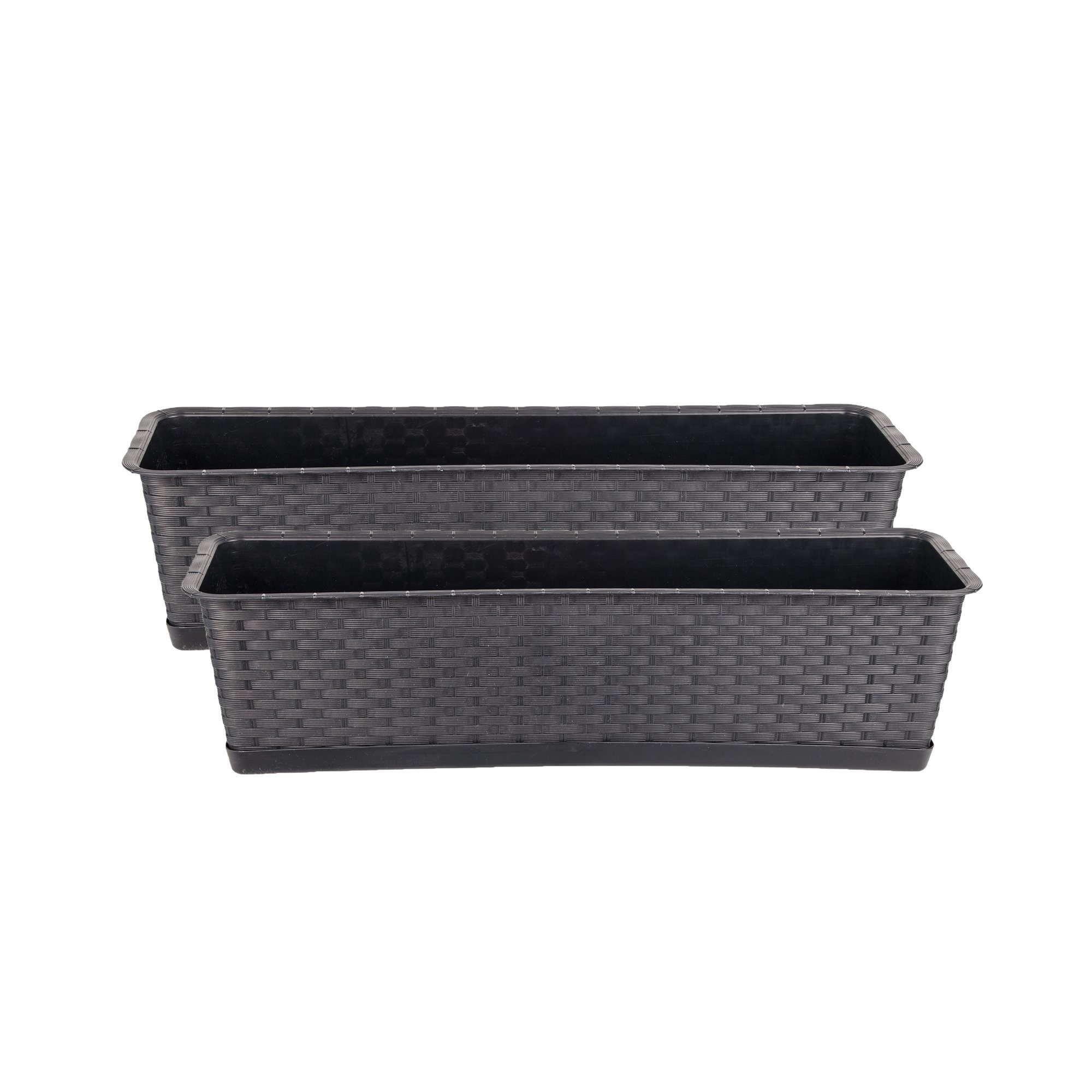 BigDean Blumenkasten 2er Set Pflanzkasten mit Untersetzer 60 cm lang Rattan-Optik (Set, 2 St., Balkonpflanzkasten), Balkonpflanzkasten, Rattan-Optik, Mit Untersetzer, Robust