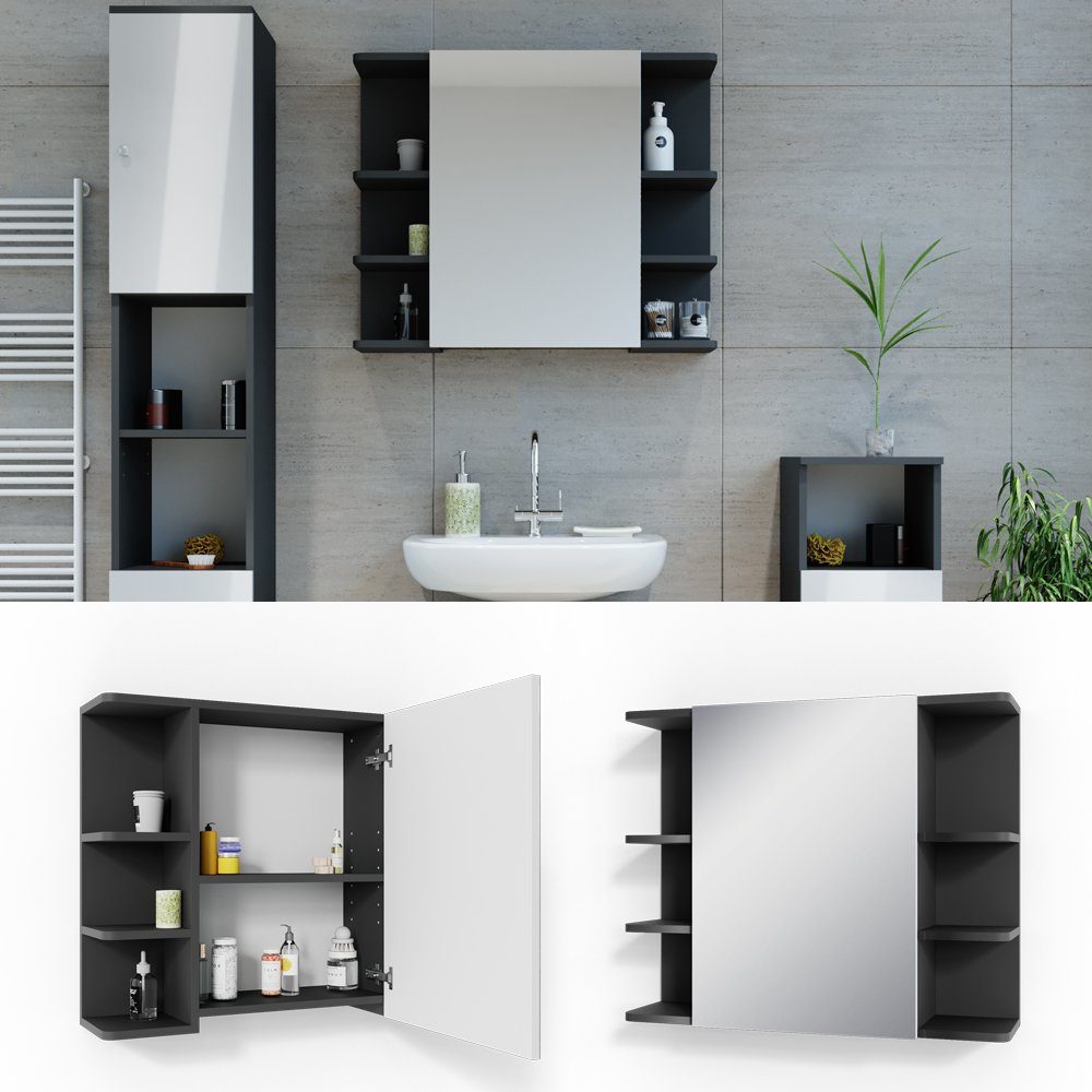Vicco Badezimmerspiegelschrank Fynn, Anthrazit/Weiß, 80 x günstig online kaufen