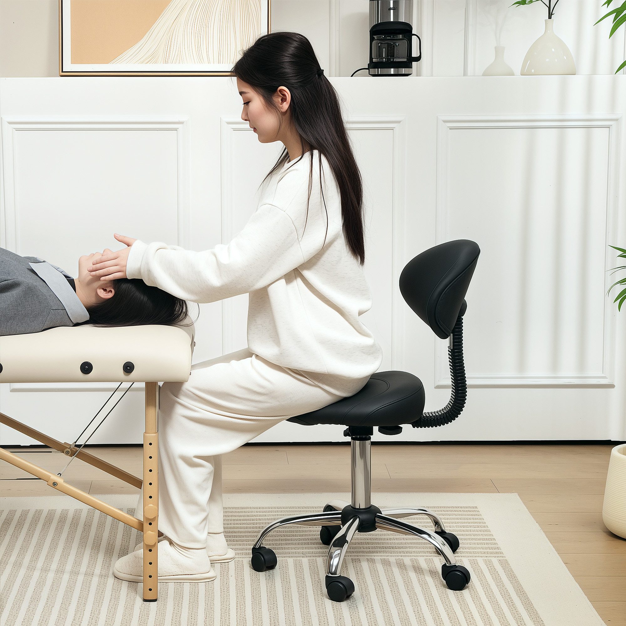 Drehhocker mit Rückenlehne, 83-98 cm