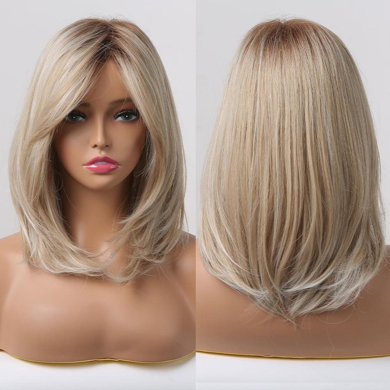 LuxusKollektion Kunsthaarperücke Perücke Frauen geschichtet synthetisch Pony blond hellblond