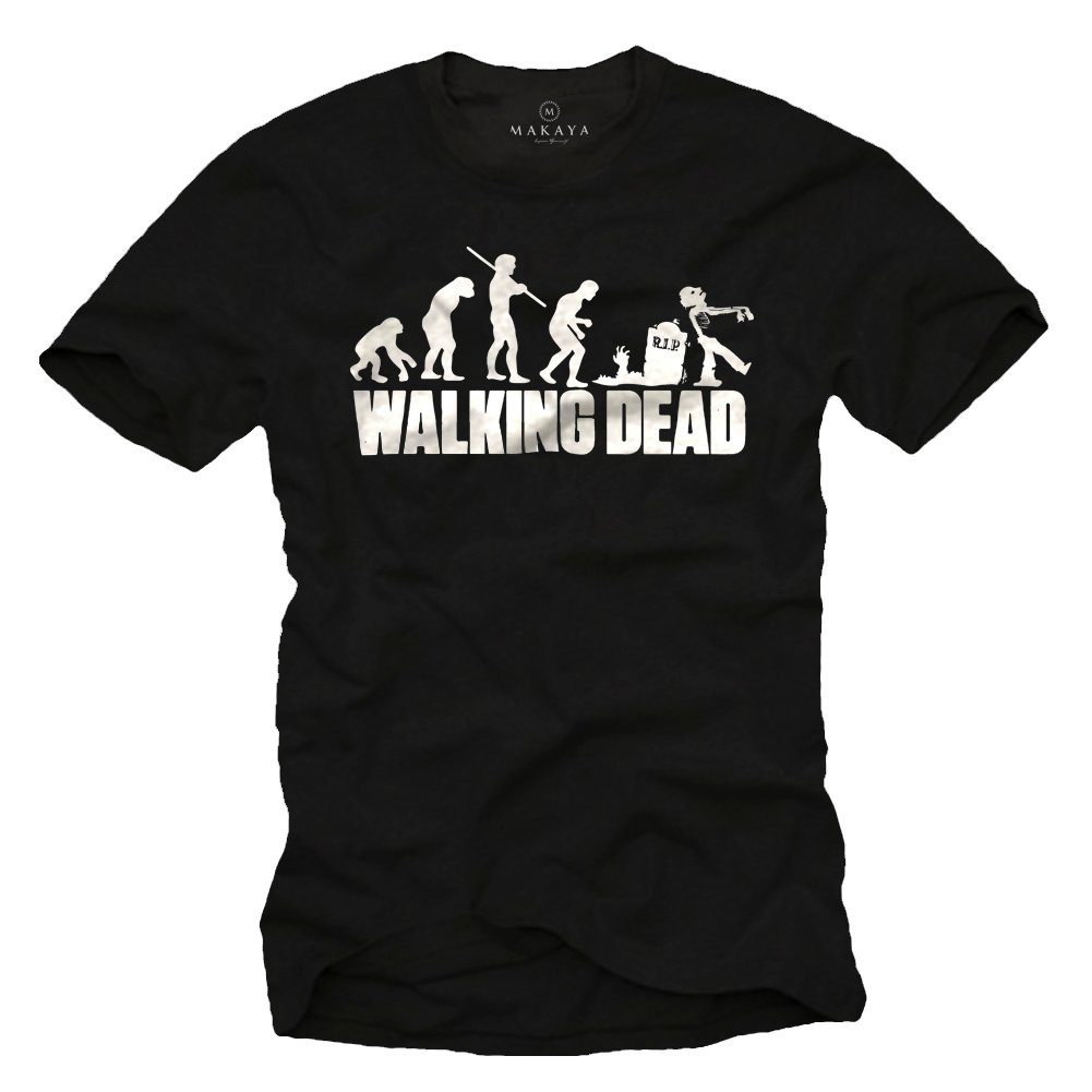 MAKAYA Print-Shirt Zombie Evolution Baumwolle Gamer Druck, Herren Nerd mit T-Shirt aus Männer Dead Walking